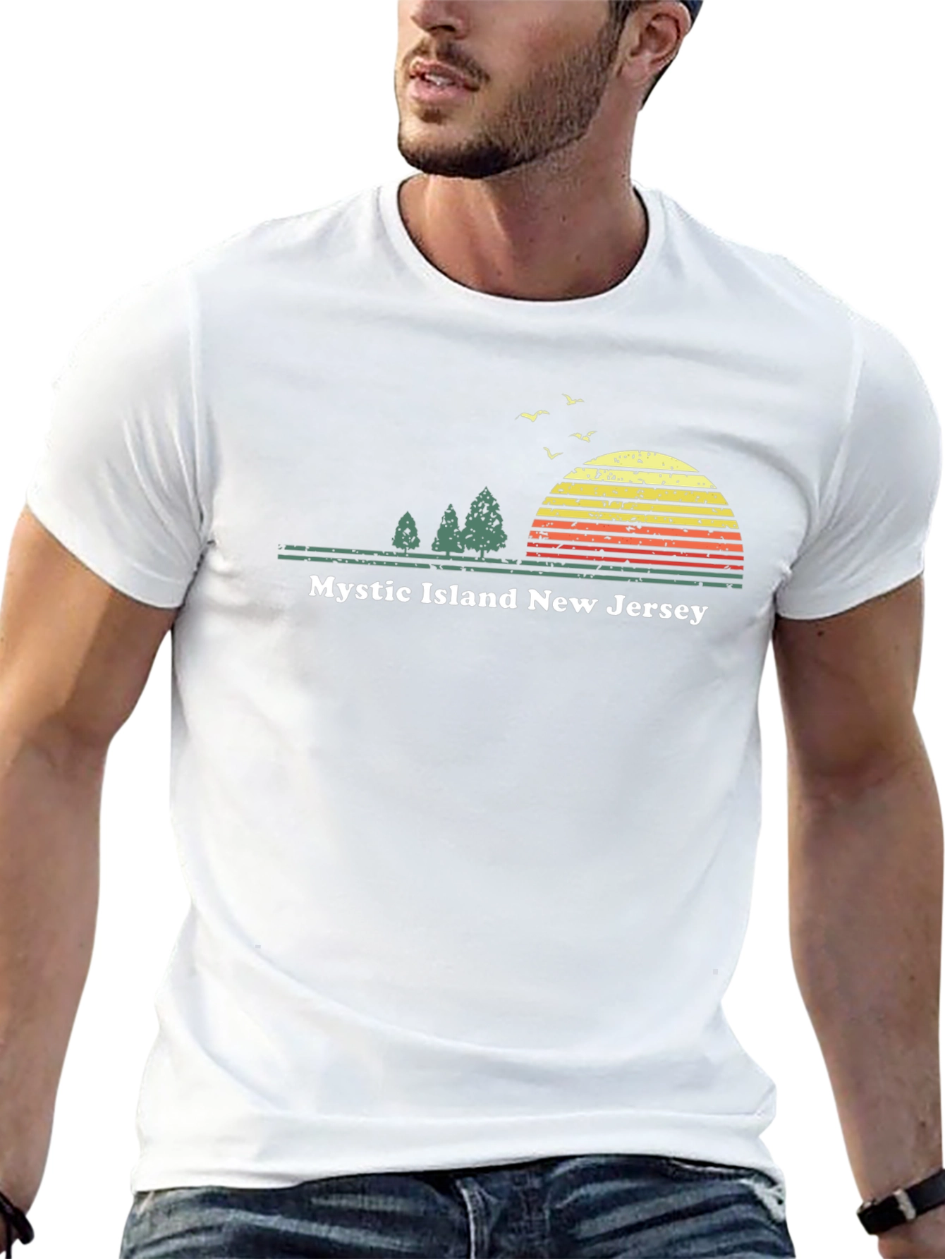 Mystic Island NJ T-Shirt Sunset Graphic Tee