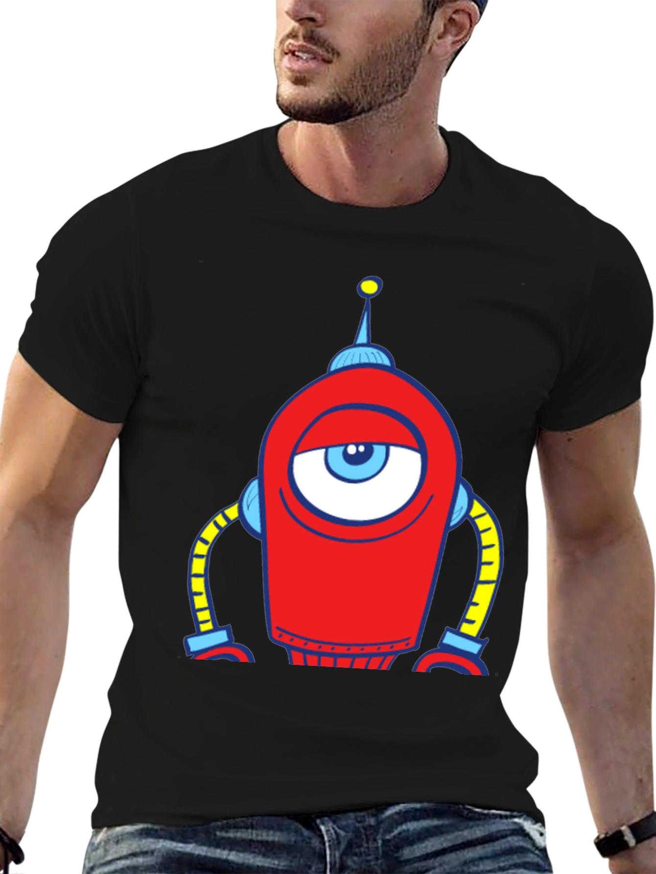 Robot Eye Graphic Tee - Black Cotton T-Shirt