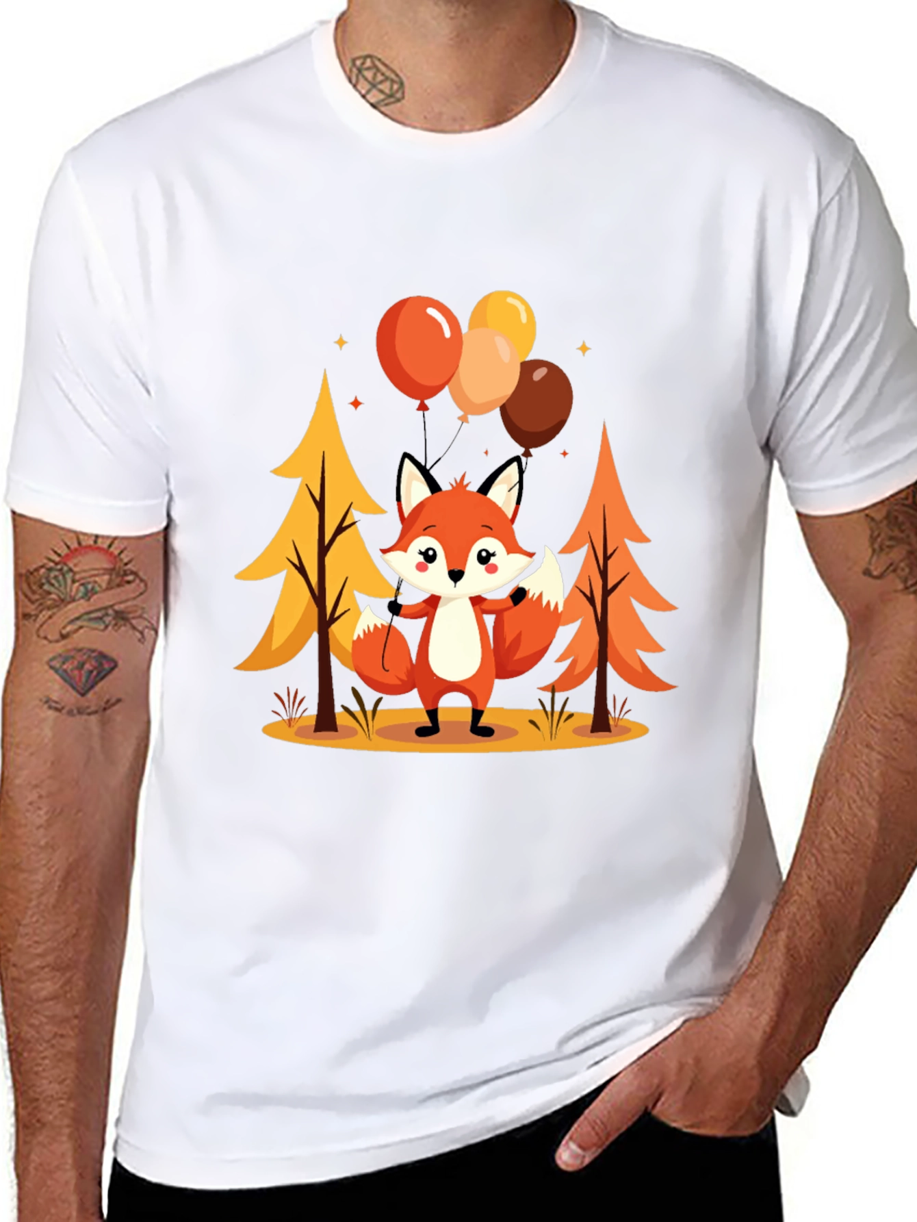 Cute Fox Graphic Tee - Mens Black T-Shirt