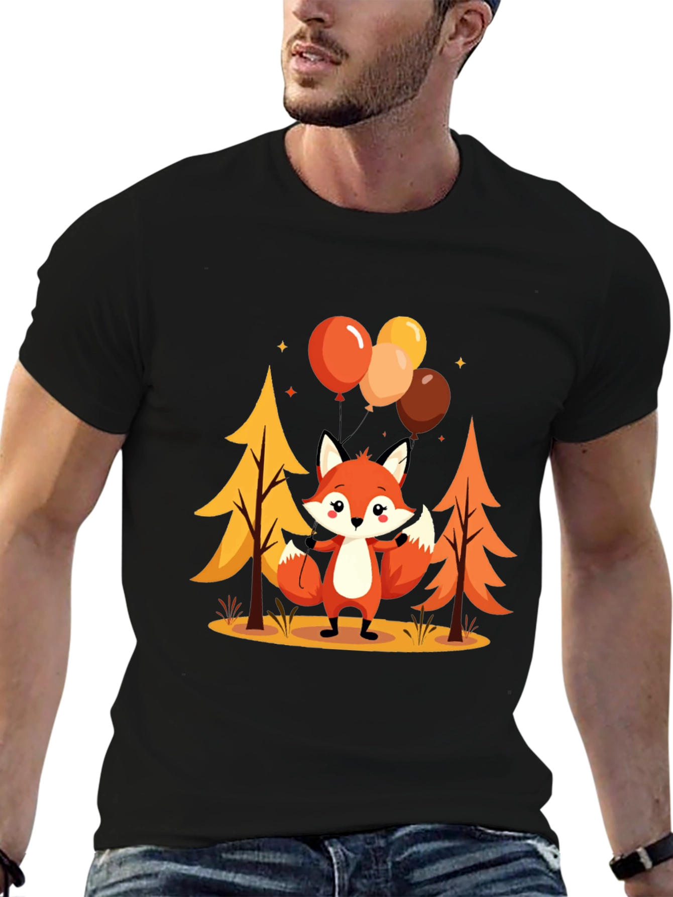 Cute Fox Graphic Tee - Mens Black T-Shirt