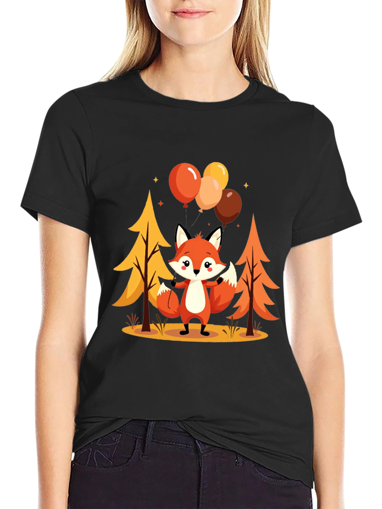 Cute Fox Graphic Tee - Mens Black T-Shirt