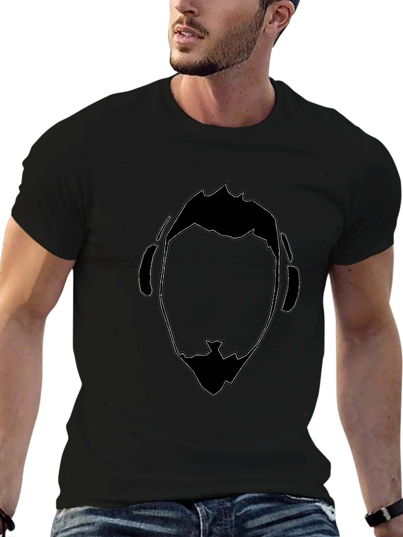 Abstract DJ Face Graphic Tee - Black Cotton T-Shirt