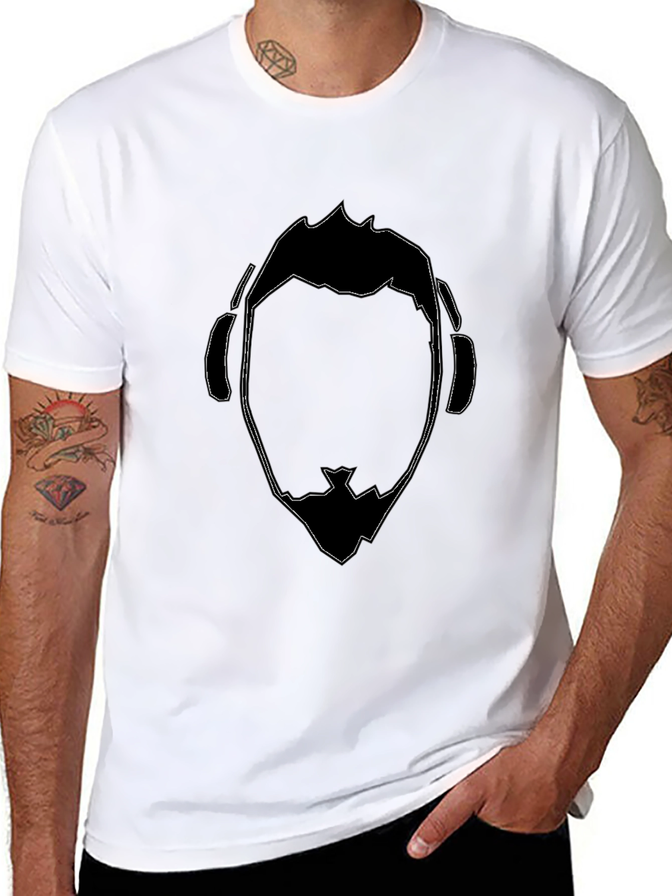 Abstract DJ Face Graphic Tee - Black Cotton T-Shirt