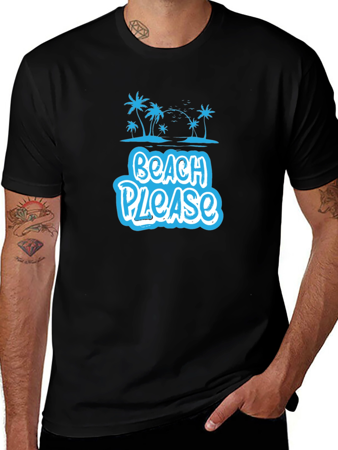 Beach Please Graphic Tee - Black Cotton Shirt