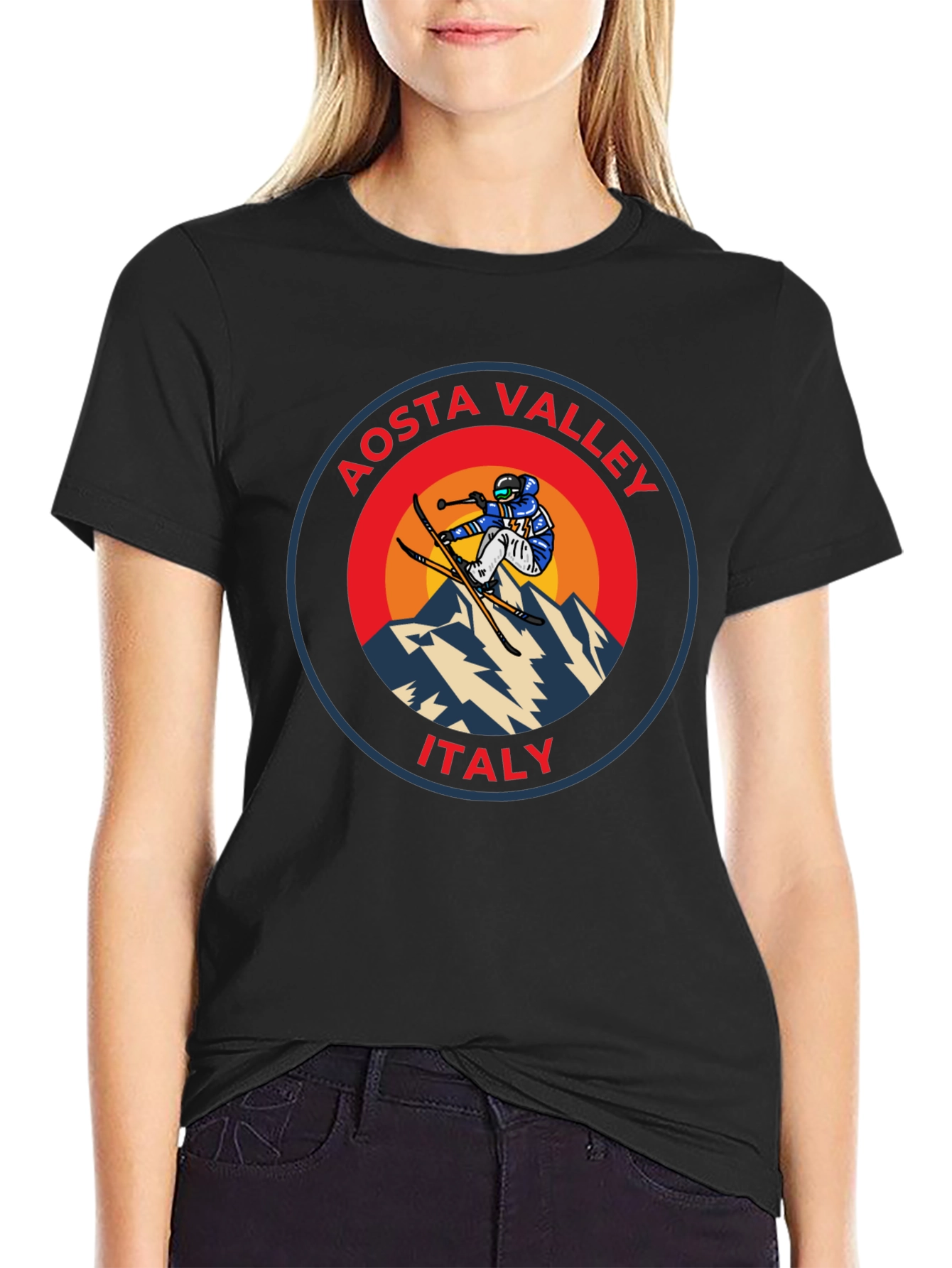 Aosta Valley Italy Skier Graphic T-Shirt