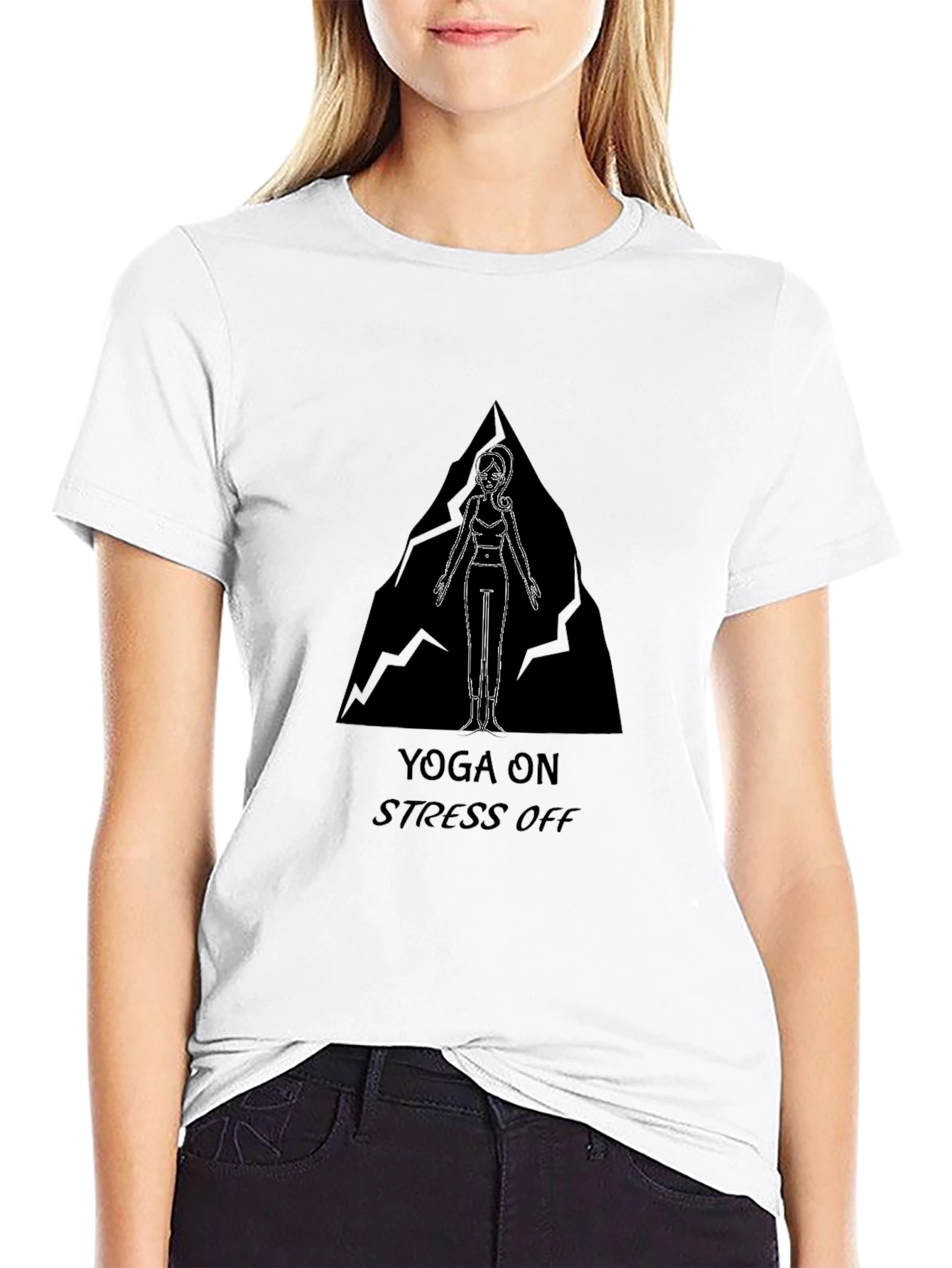 Yoga On Stress Off Black Graphic Tee