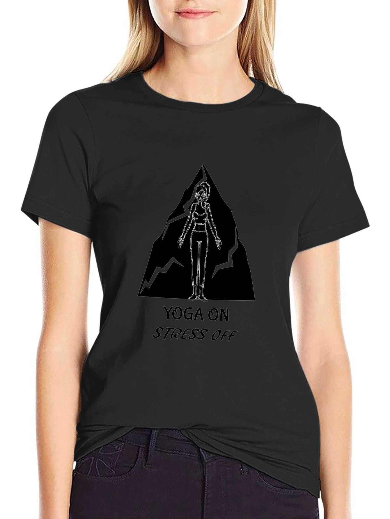 Yoga On Stress Off Black Graphic Tee