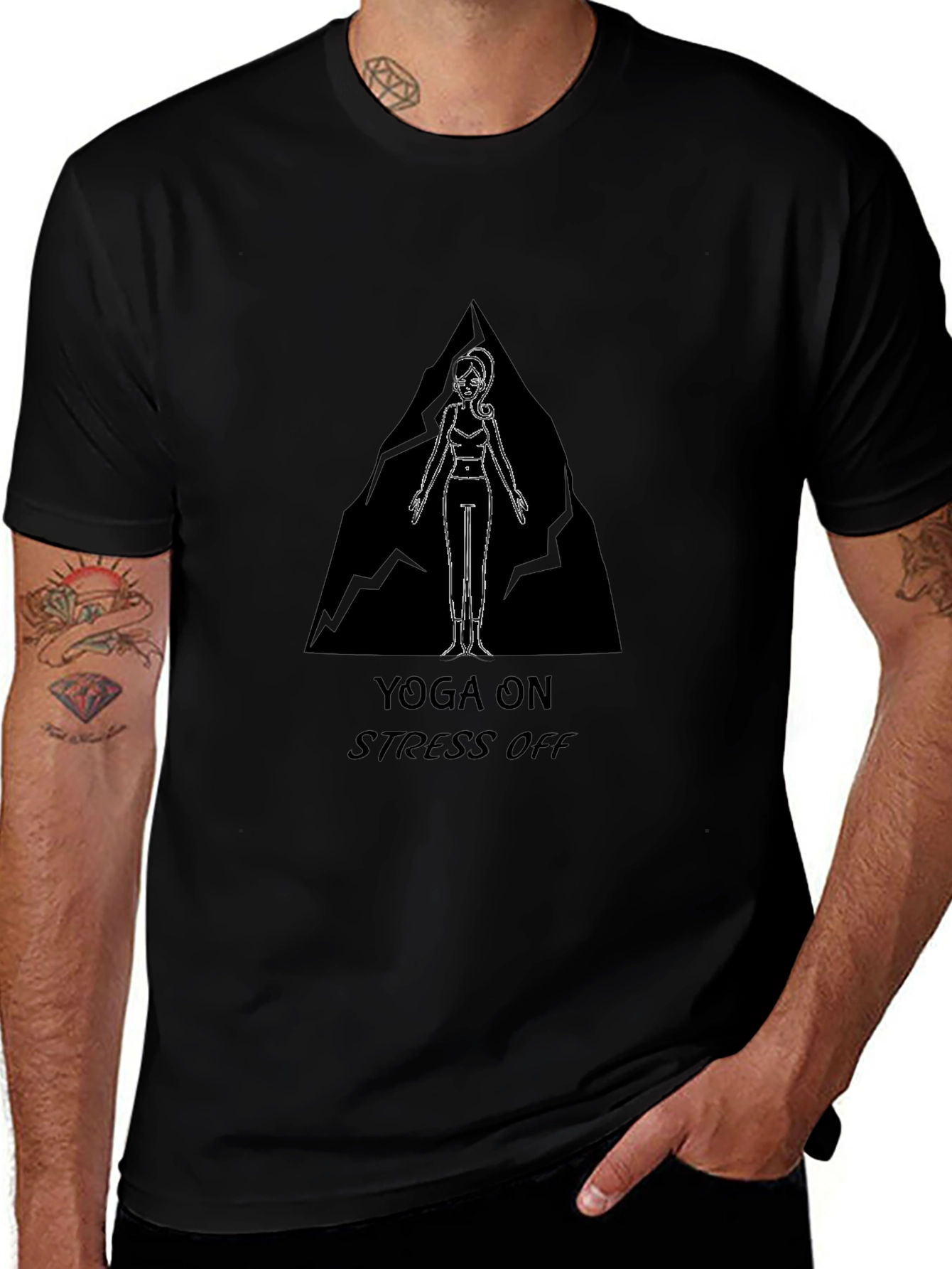 Yoga On Stress Off Black Graphic Tee