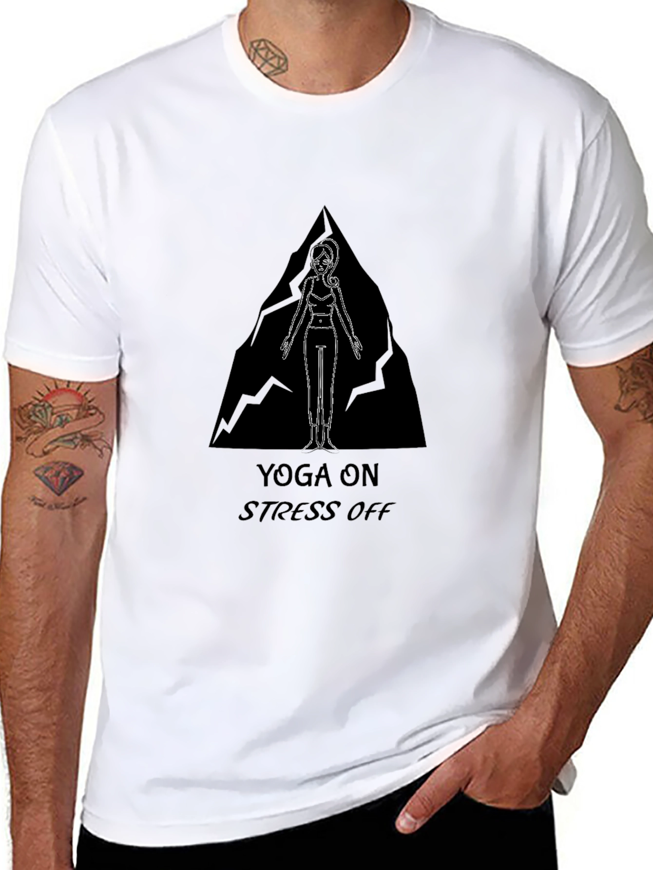 Yoga On Stress Off Black Graphic Tee