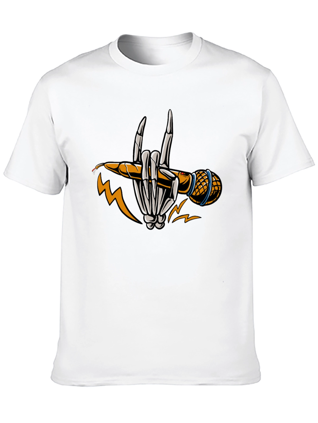 Rock On Skeleton Hand Microphone Graphic T-Shirt