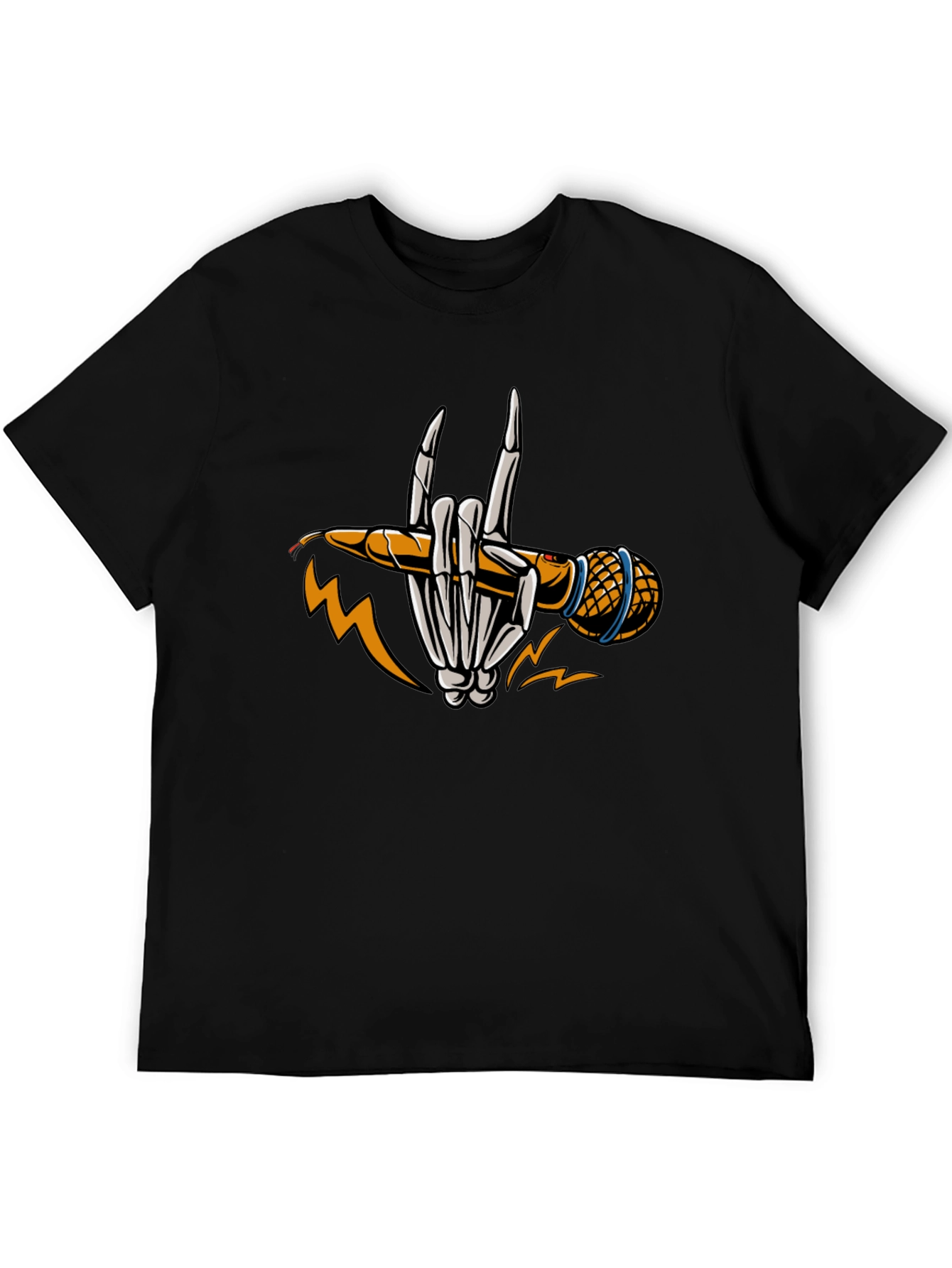 Rock On Skeleton Hand Microphone Graphic T-Shirt
