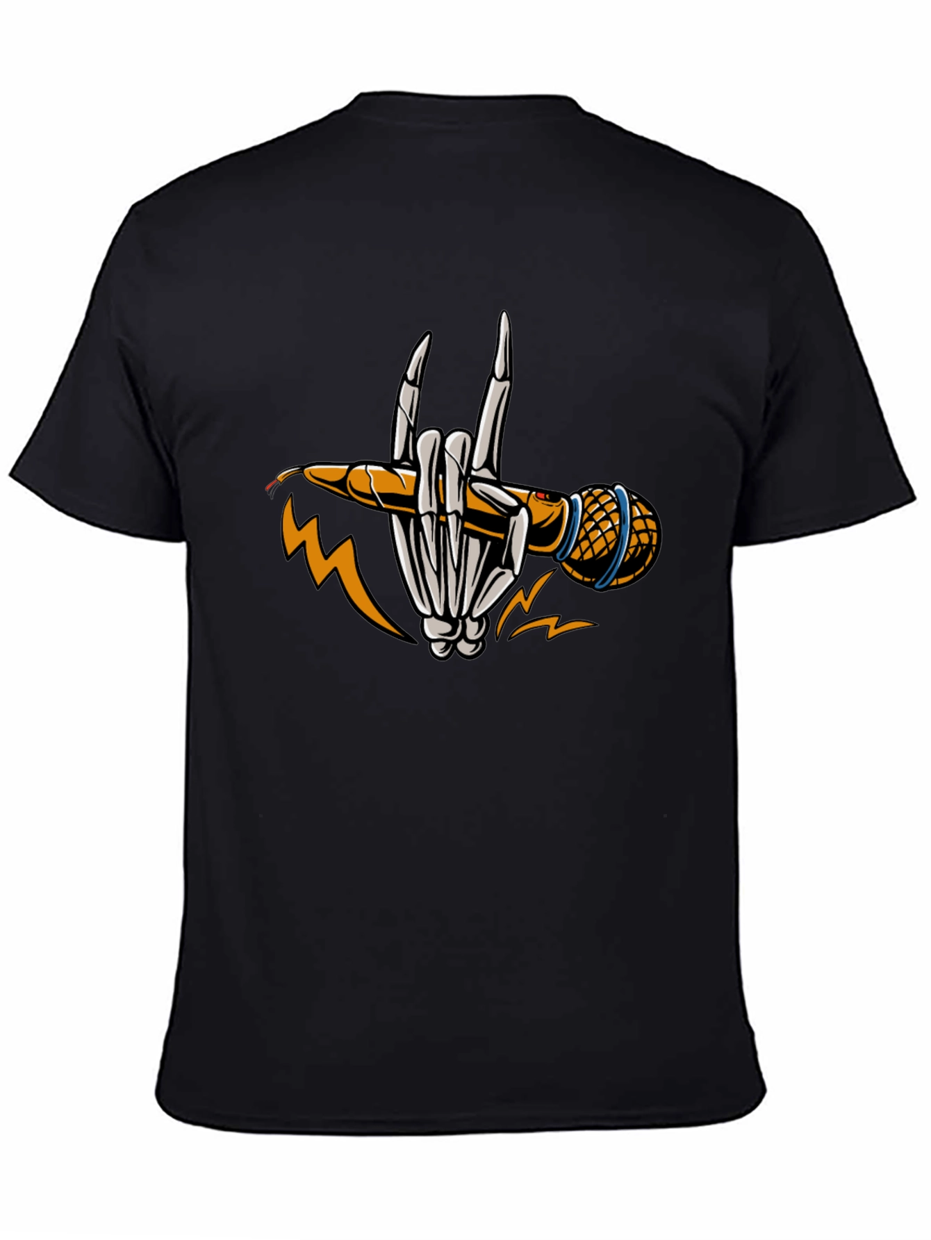 Rock On Skeleton Hand Microphone Graphic T-Shirt
