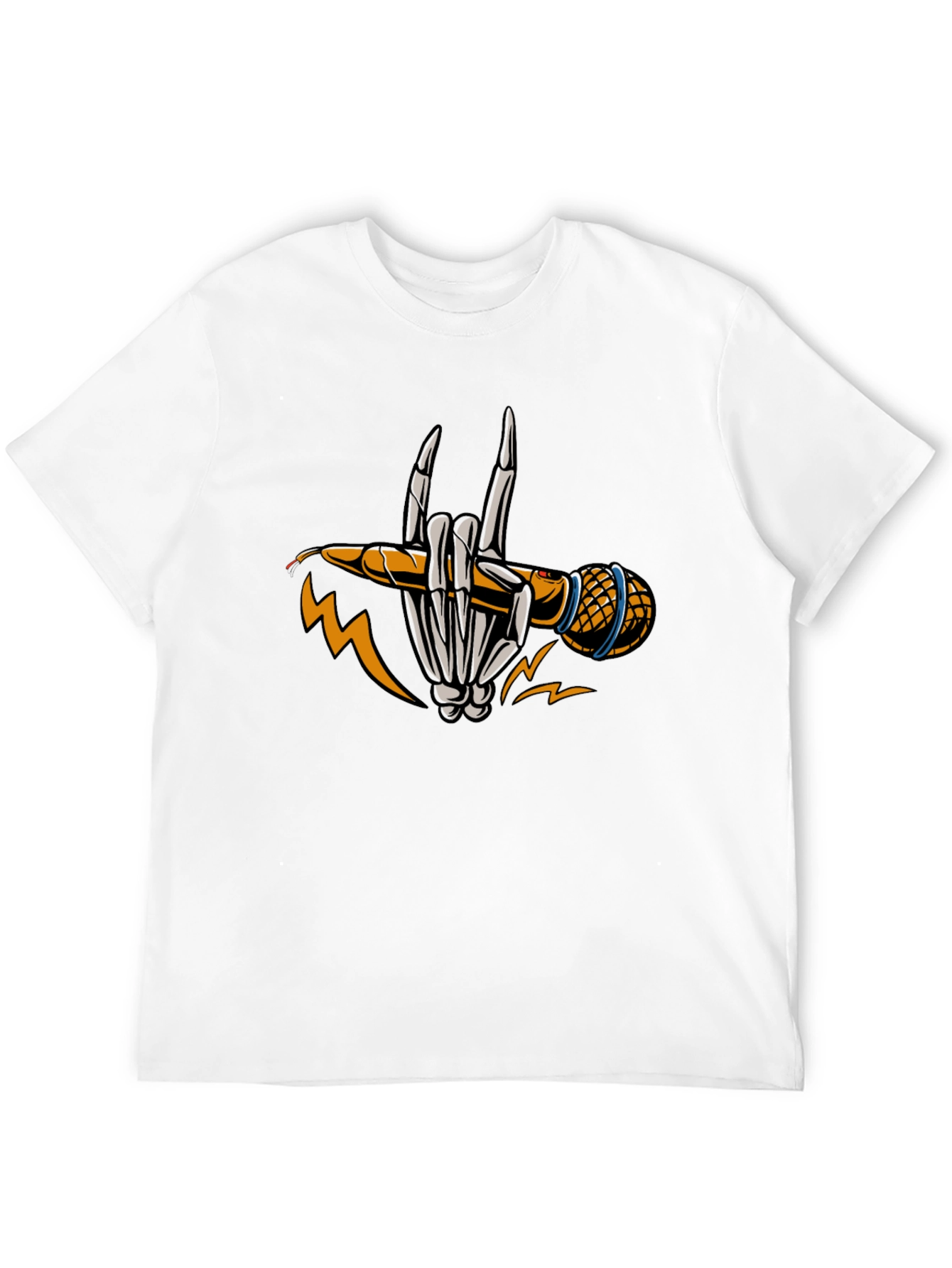 Rock On Skeleton Hand Microphone Graphic T-Shirt
