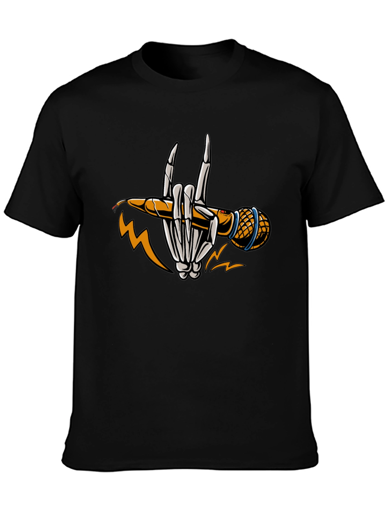Rock On Skeleton Hand Microphone Graphic T-Shirt