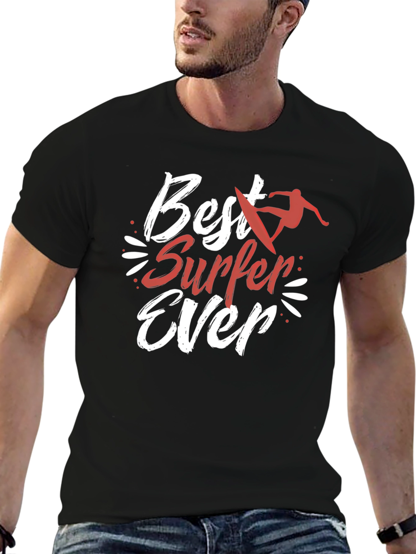 Best Surfer Ever Graphic Tee - Black Cotton T-Shirt