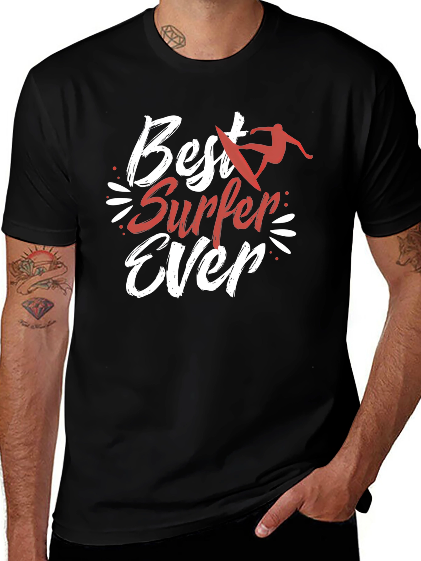 Best Surfer Ever Graphic Tee - Black Cotton T-Shirt