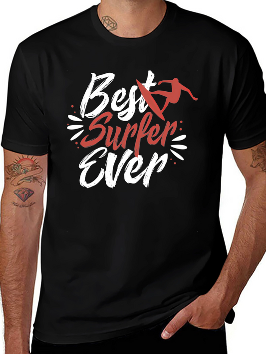 Best Surfer Ever Graphic Tee - Black Cotton T-Shirt