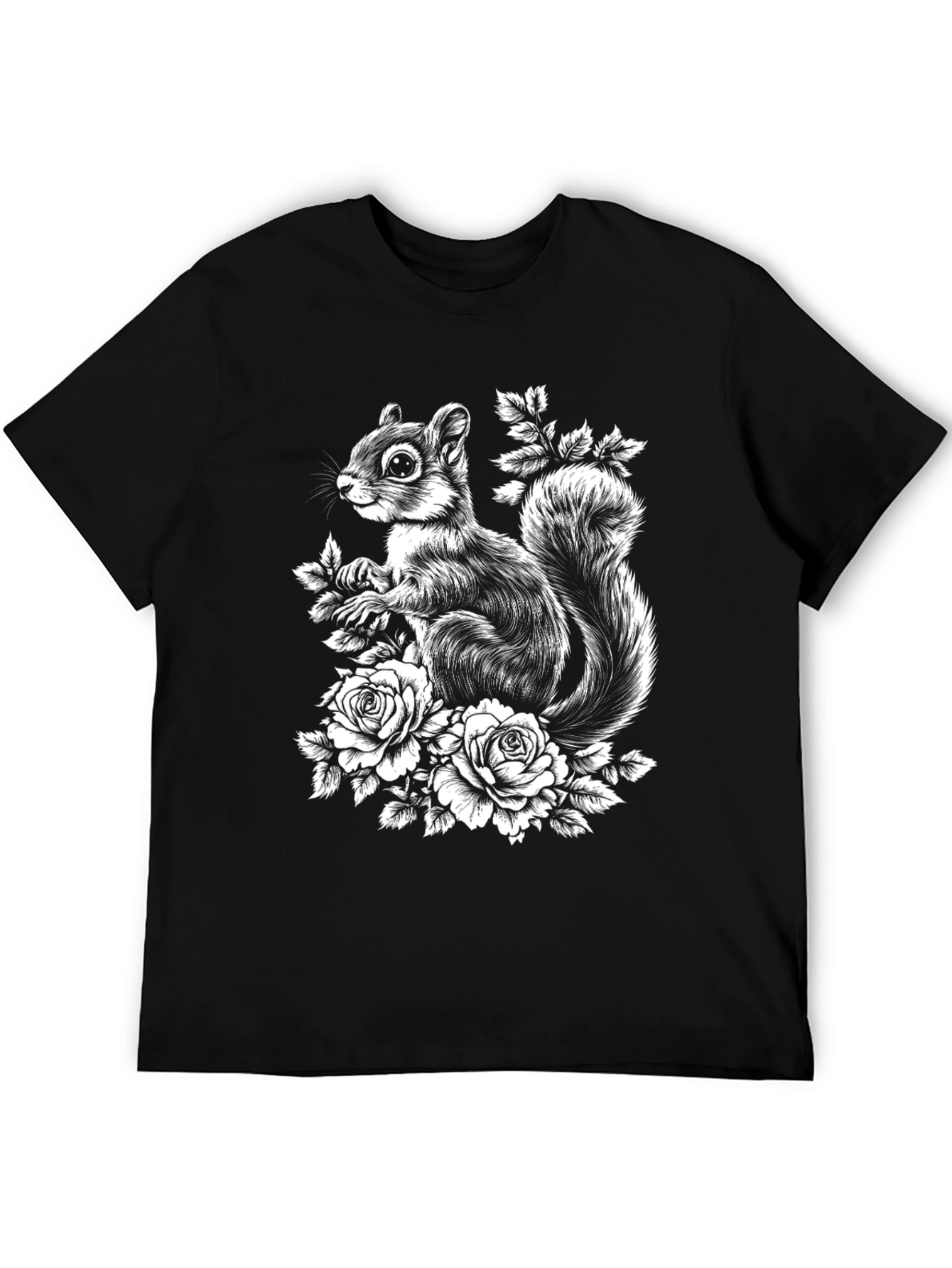 Squirrel & Roses Graphic Tee - Black Cotton Blend