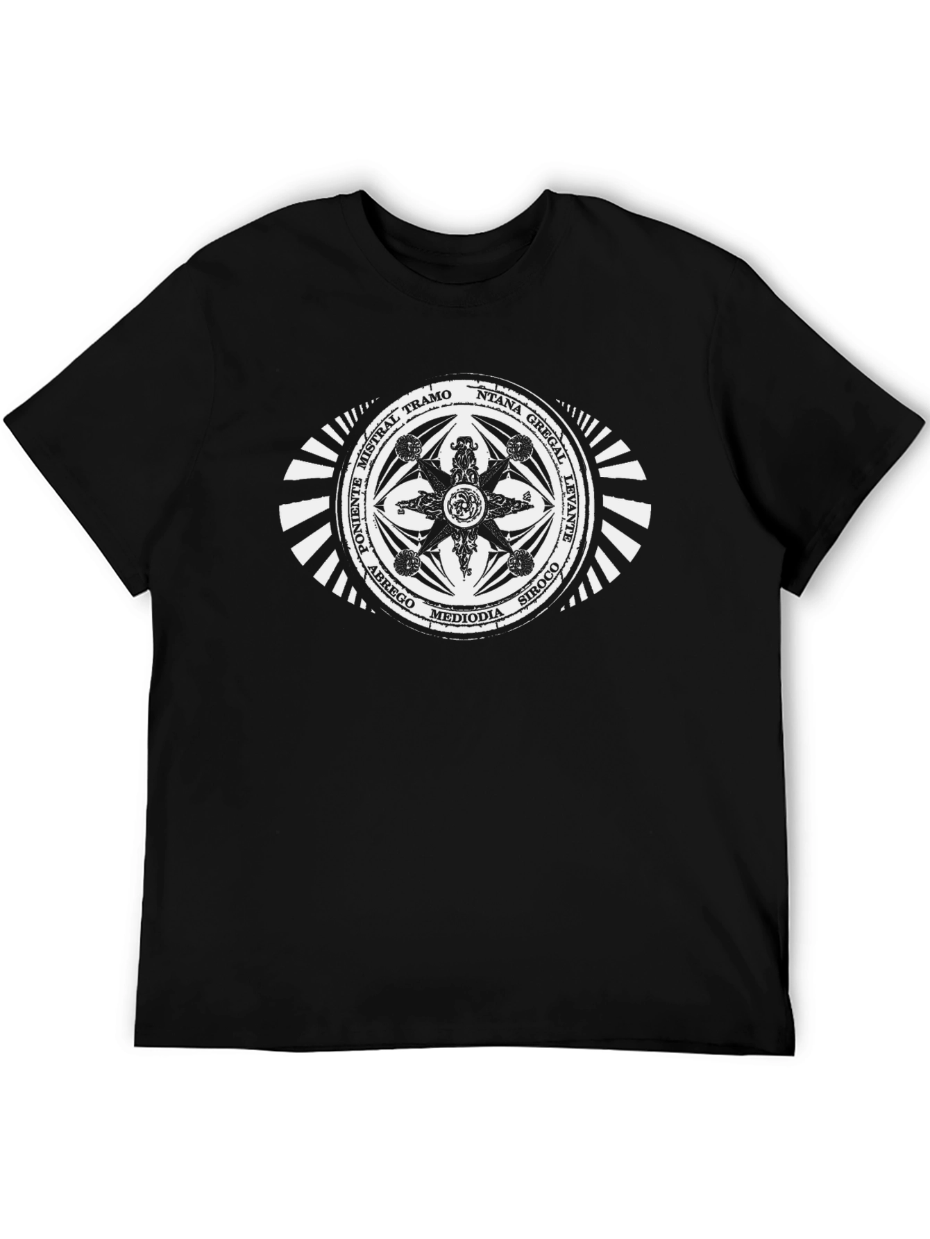 Unique Compass Rose Graphic Tee - Black Cotton