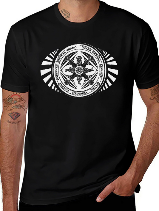 Unique Compass Rose Graphic Tee - Black Cotton