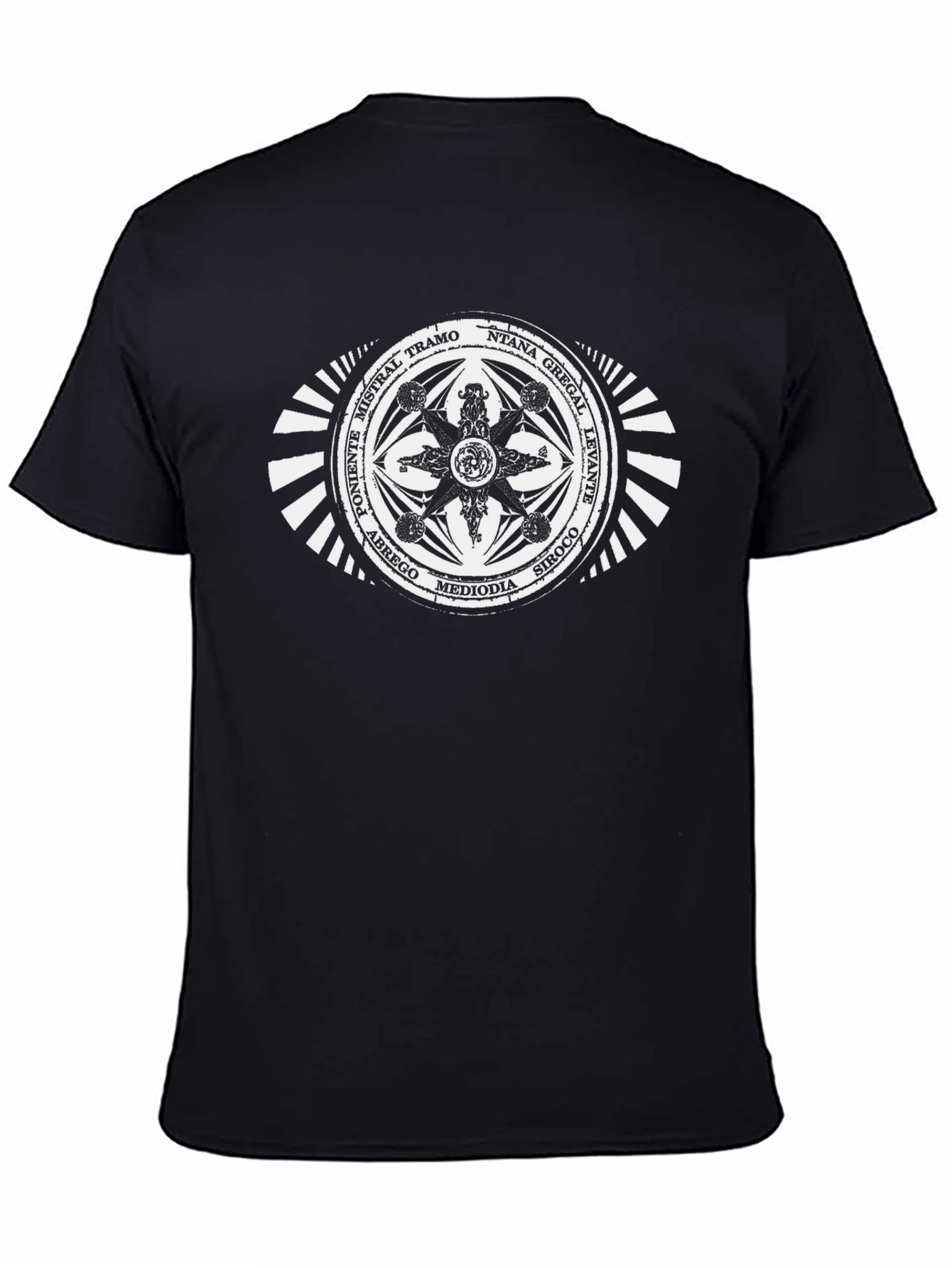 Unique Compass Rose Graphic Tee - Black Cotton