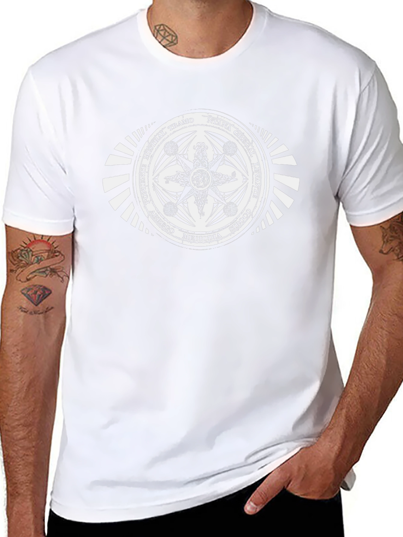 Unique Compass Rose Graphic Tee - Black Cotton