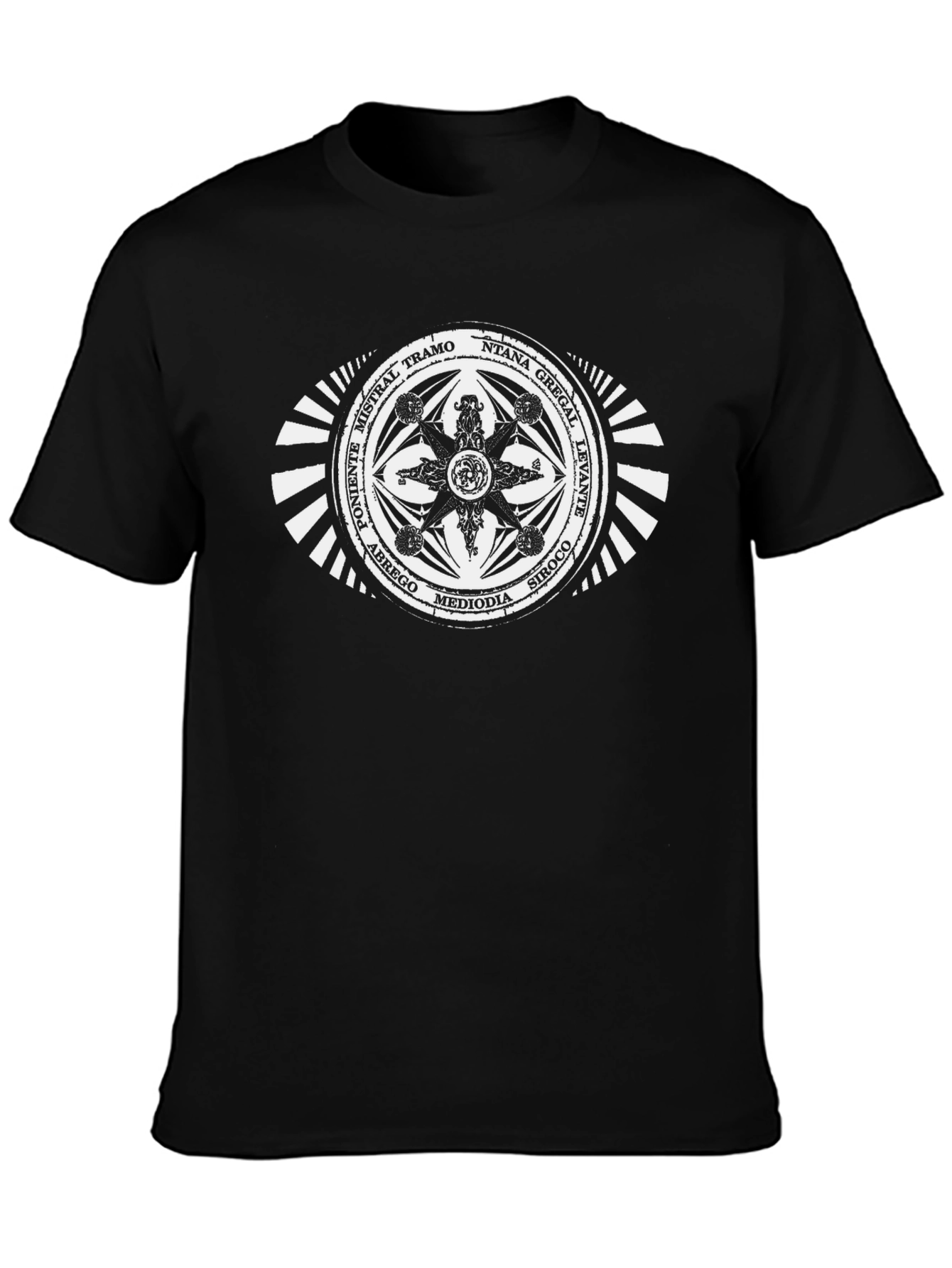 Unique Compass Rose Graphic Tee - Black Cotton