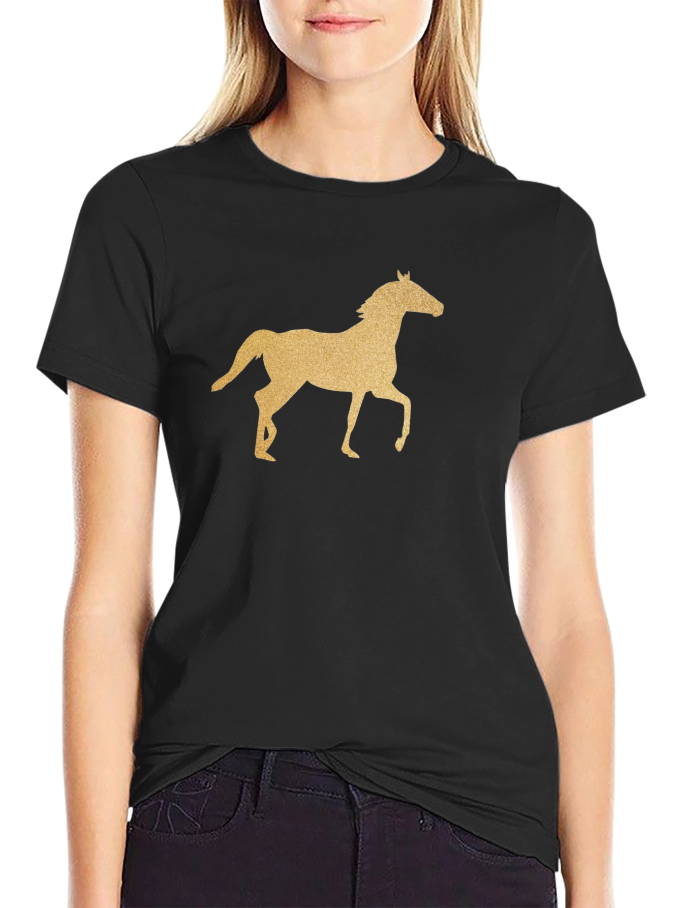 Black Horse Graphic T-Shirt - Equestrian Style