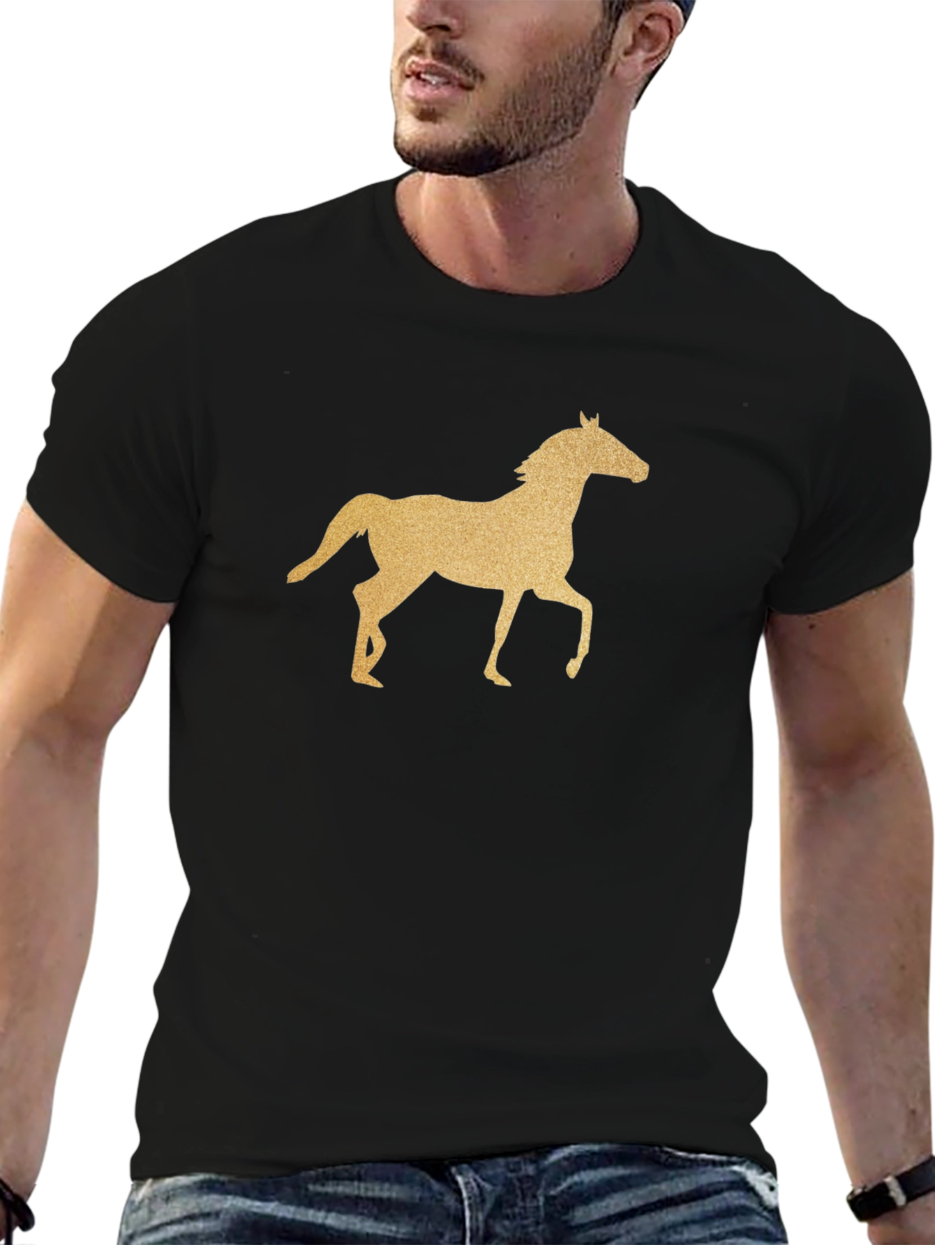 Black Horse Graphic T-Shirt - Equestrian Style