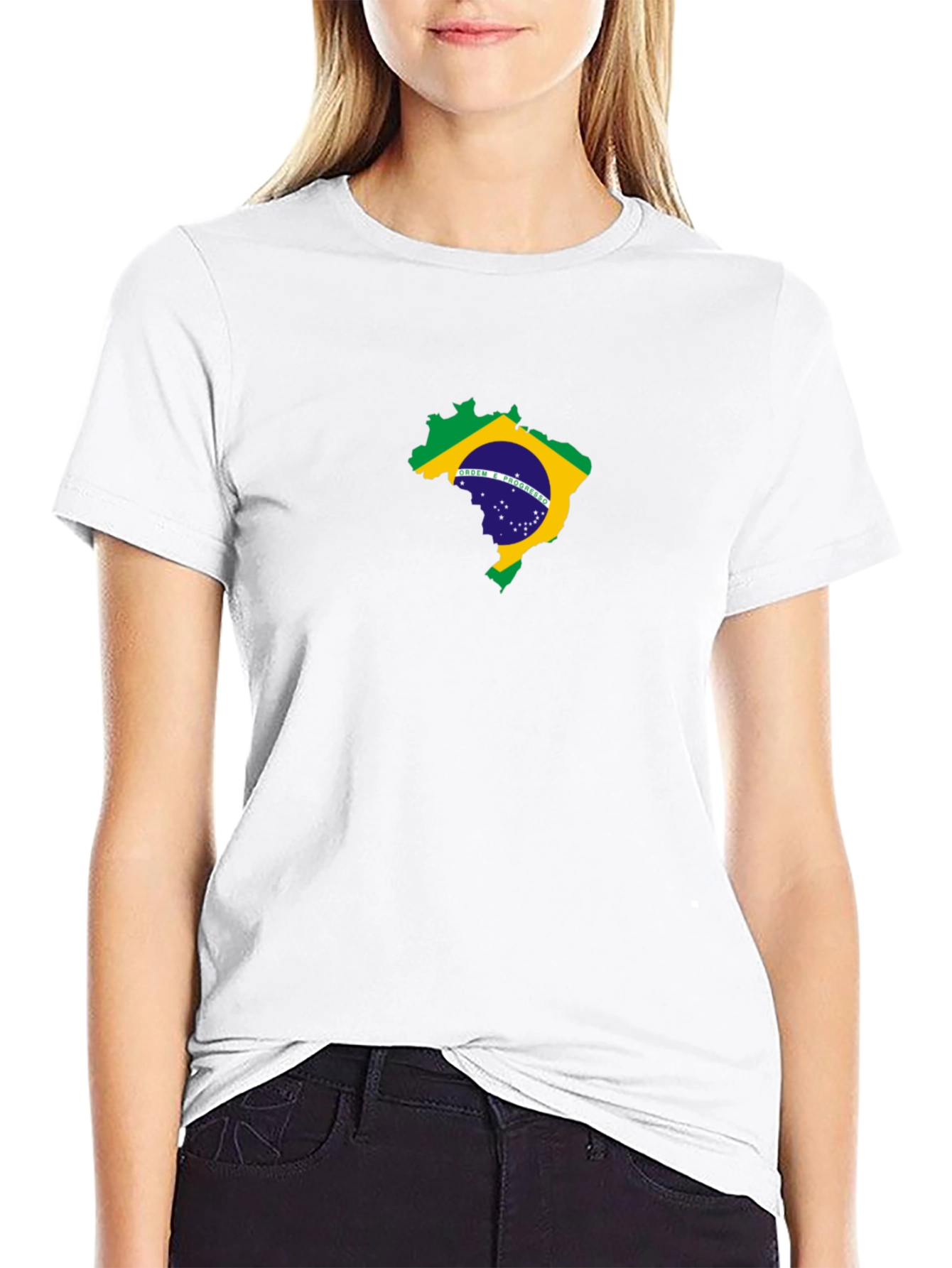 Brazil Flag Map Graphic Black T-Shirt