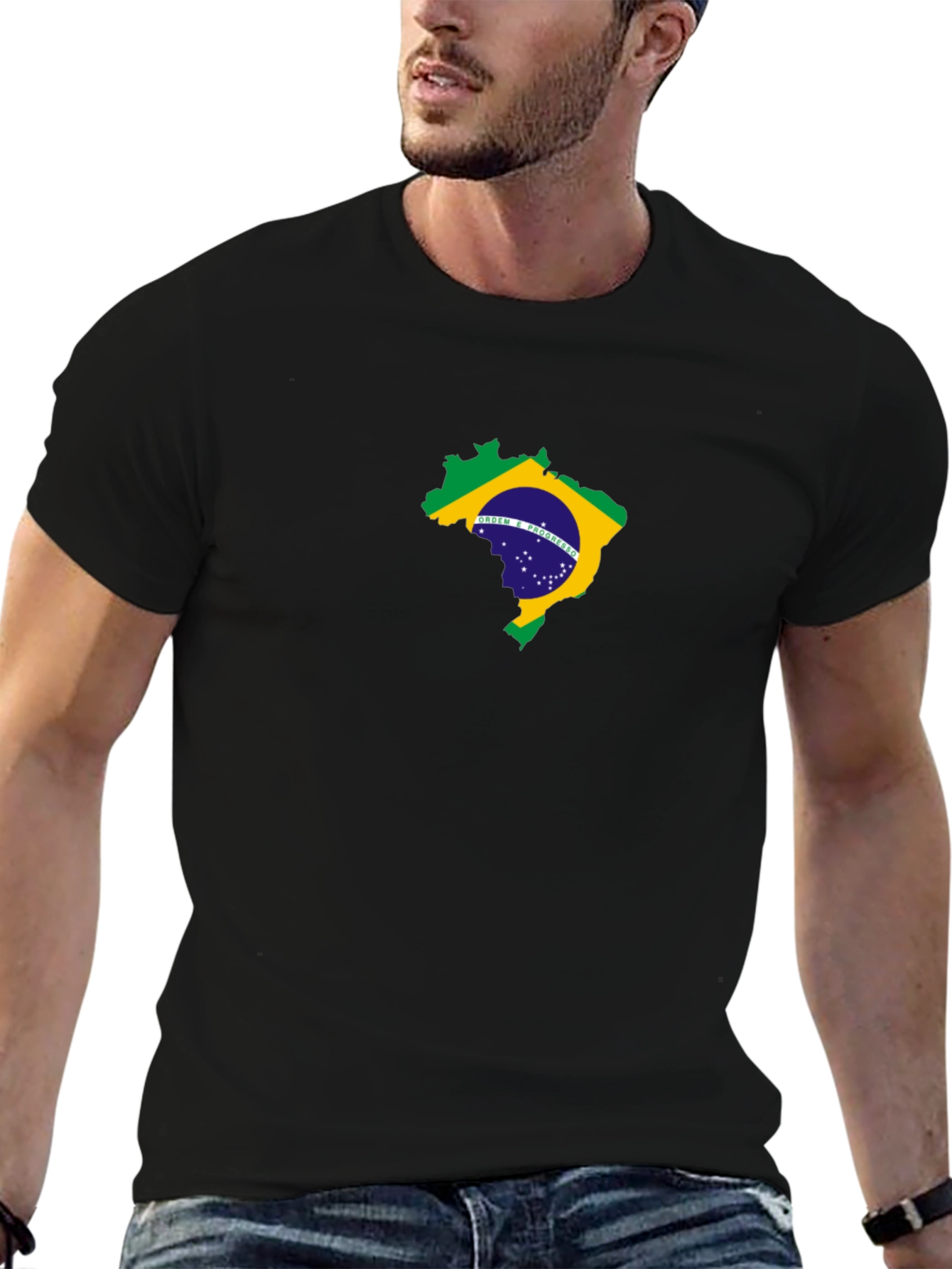 Brazil Flag Map Graphic Black T-Shirt