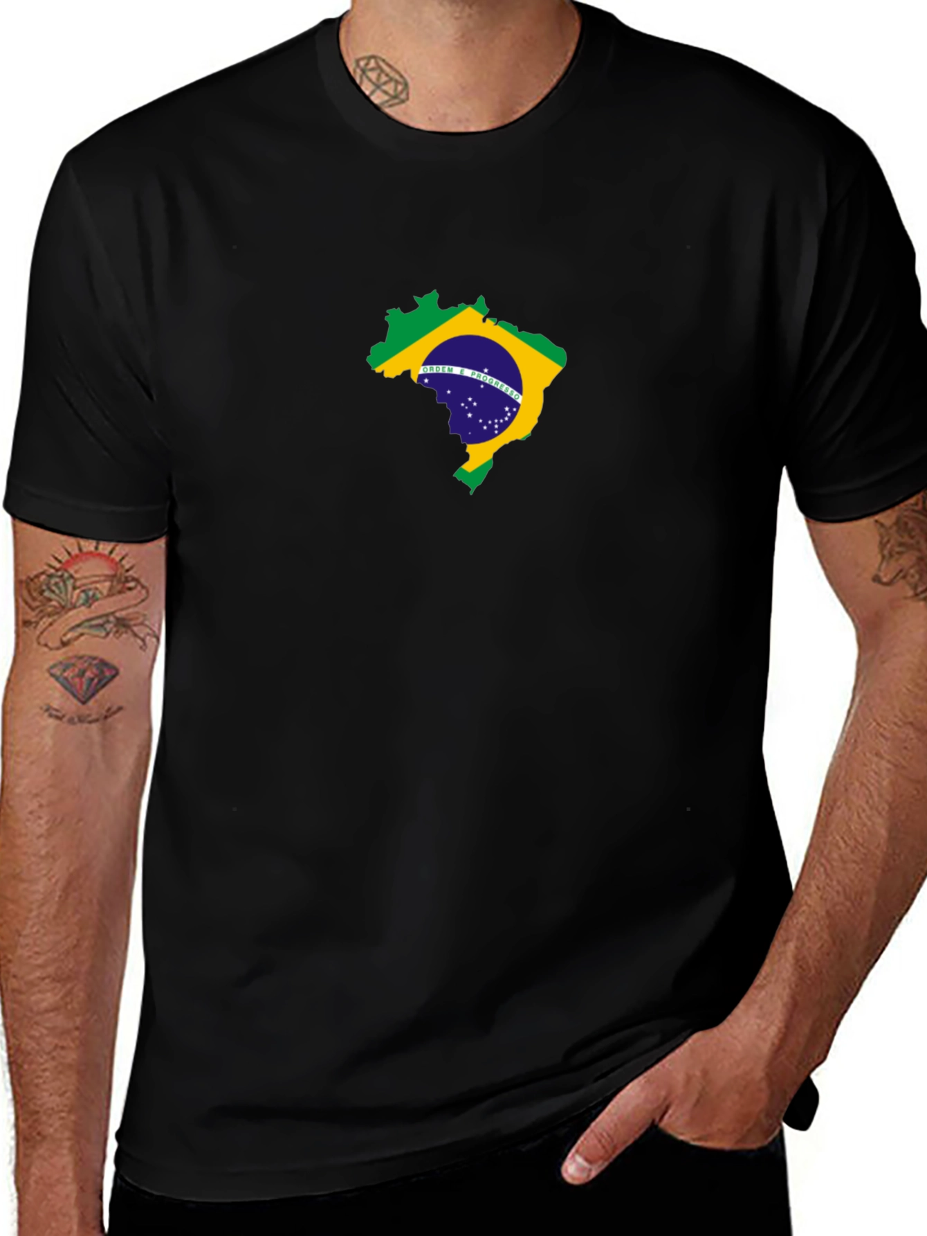 Brazil Flag Map Graphic Black T-Shirt