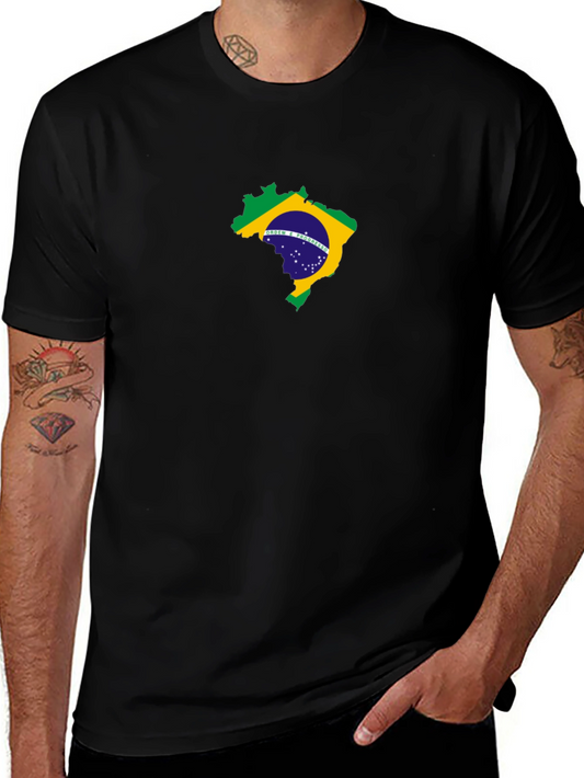 Brazil Flag Map Graphic Black T-Shirt