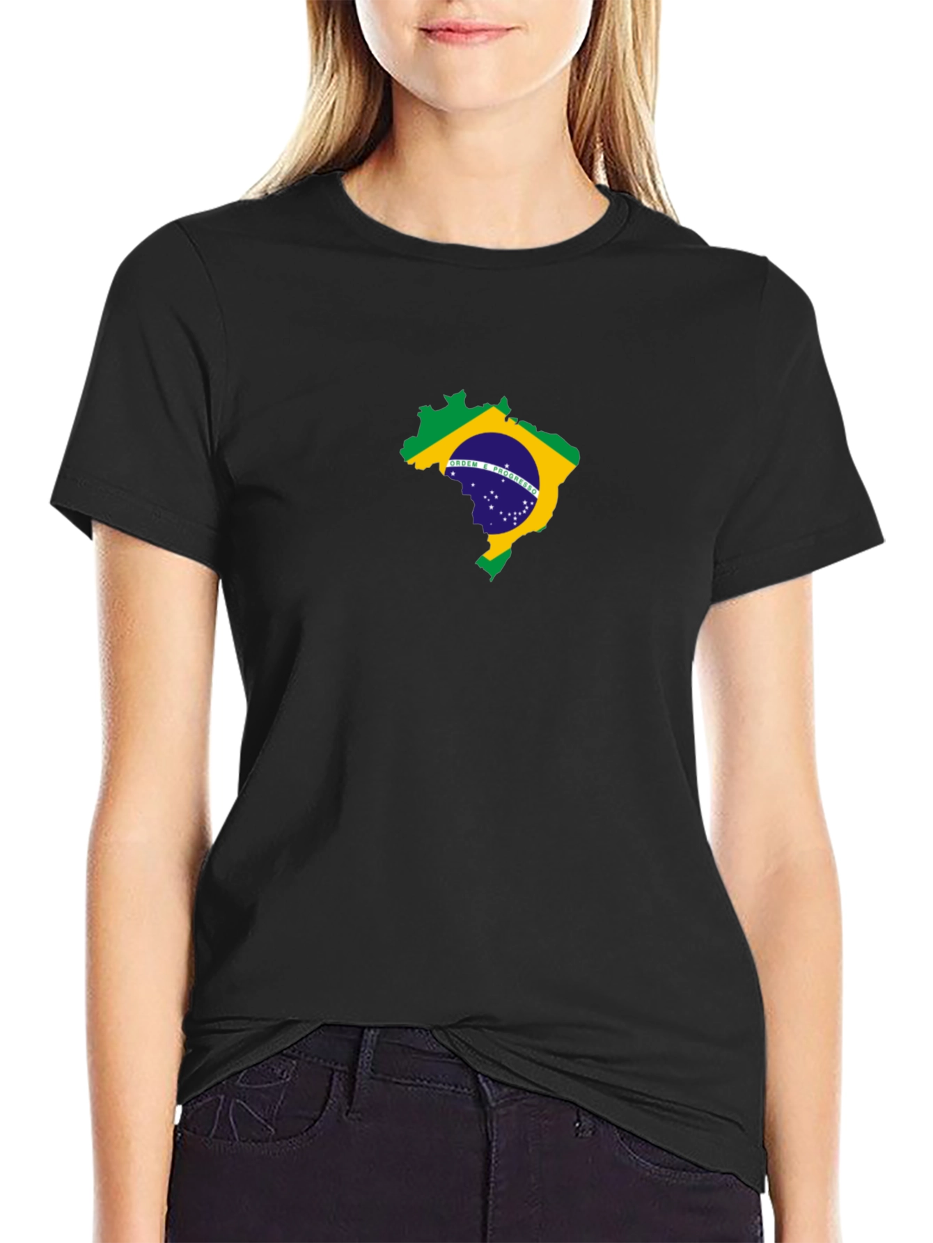 Brazil Flag Map Graphic Black T-Shirt
