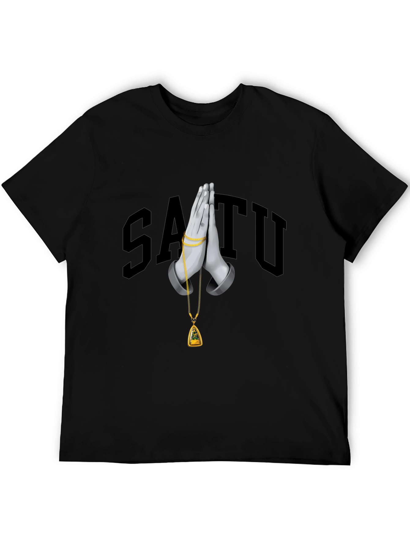 Stylish Black Graphic T-Shirt with Praying Hands Design