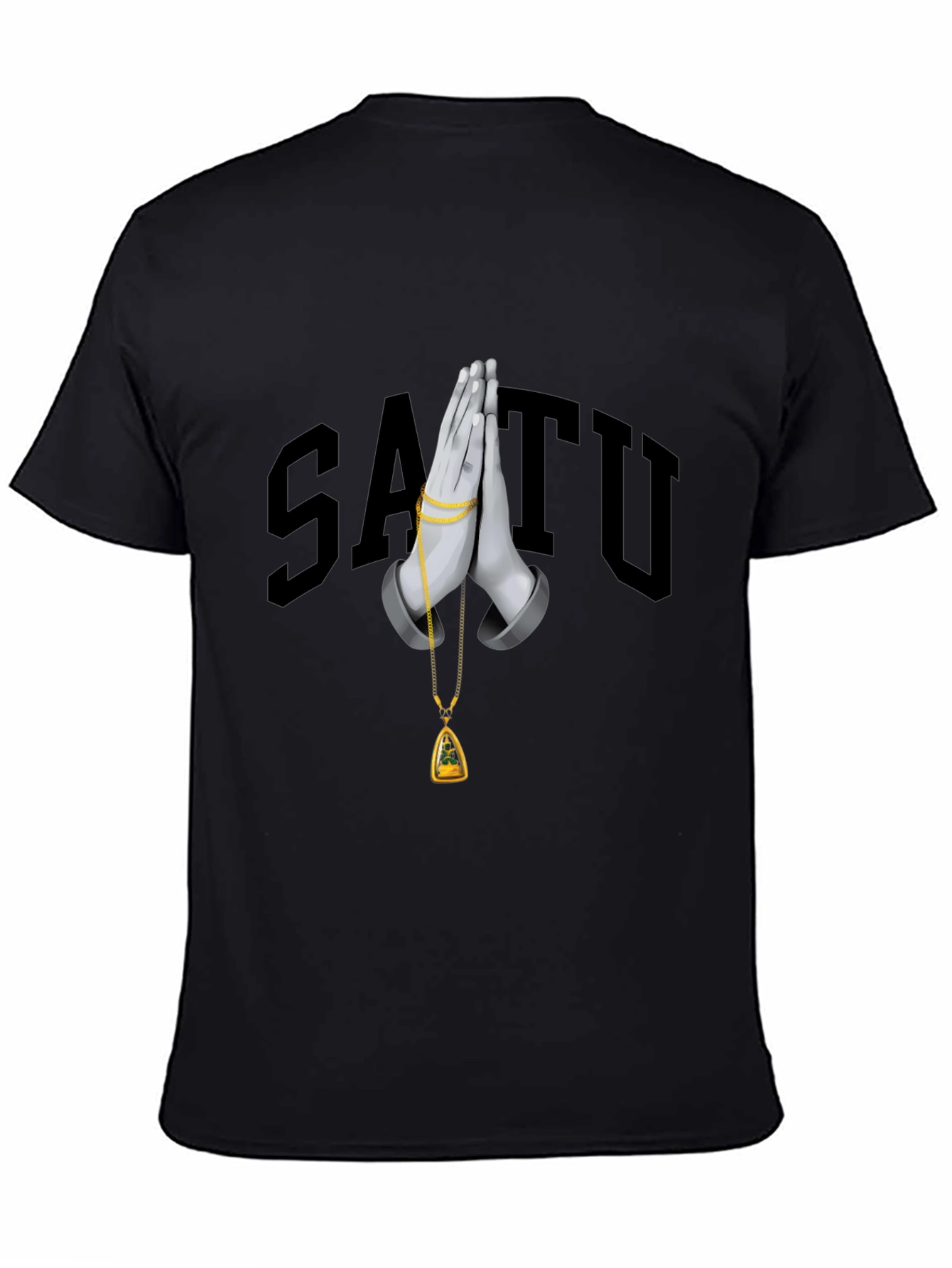 Stylish Black Graphic T-Shirt with Praying Hands Design