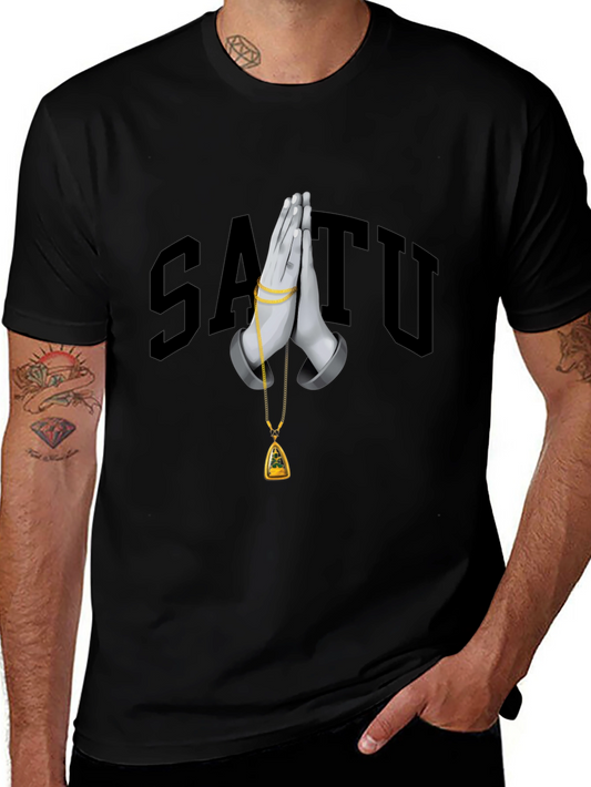 Stylish Black Graphic T-Shirt with Praying Hands Design