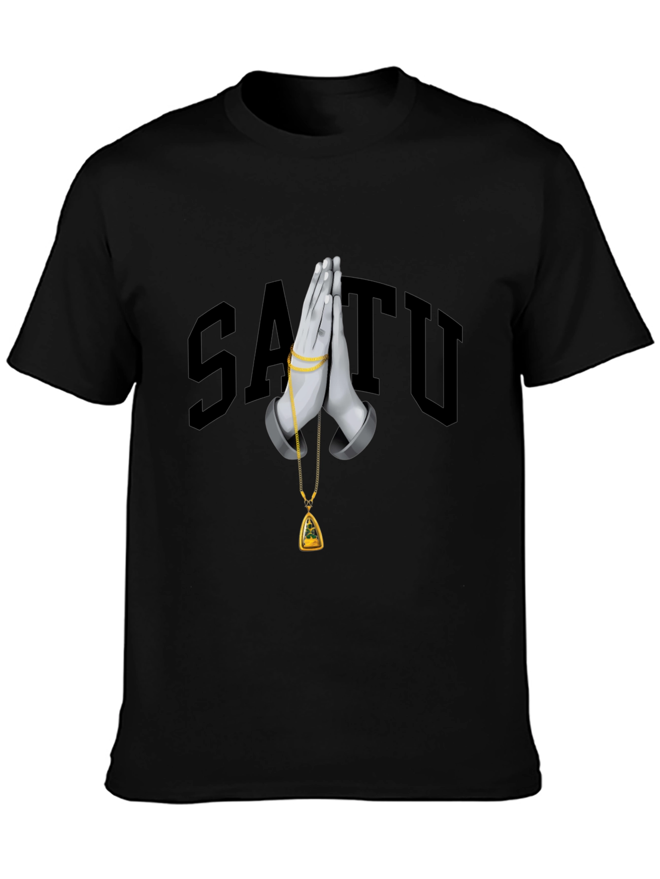 Stylish Black Graphic T-Shirt with Praying Hands Design