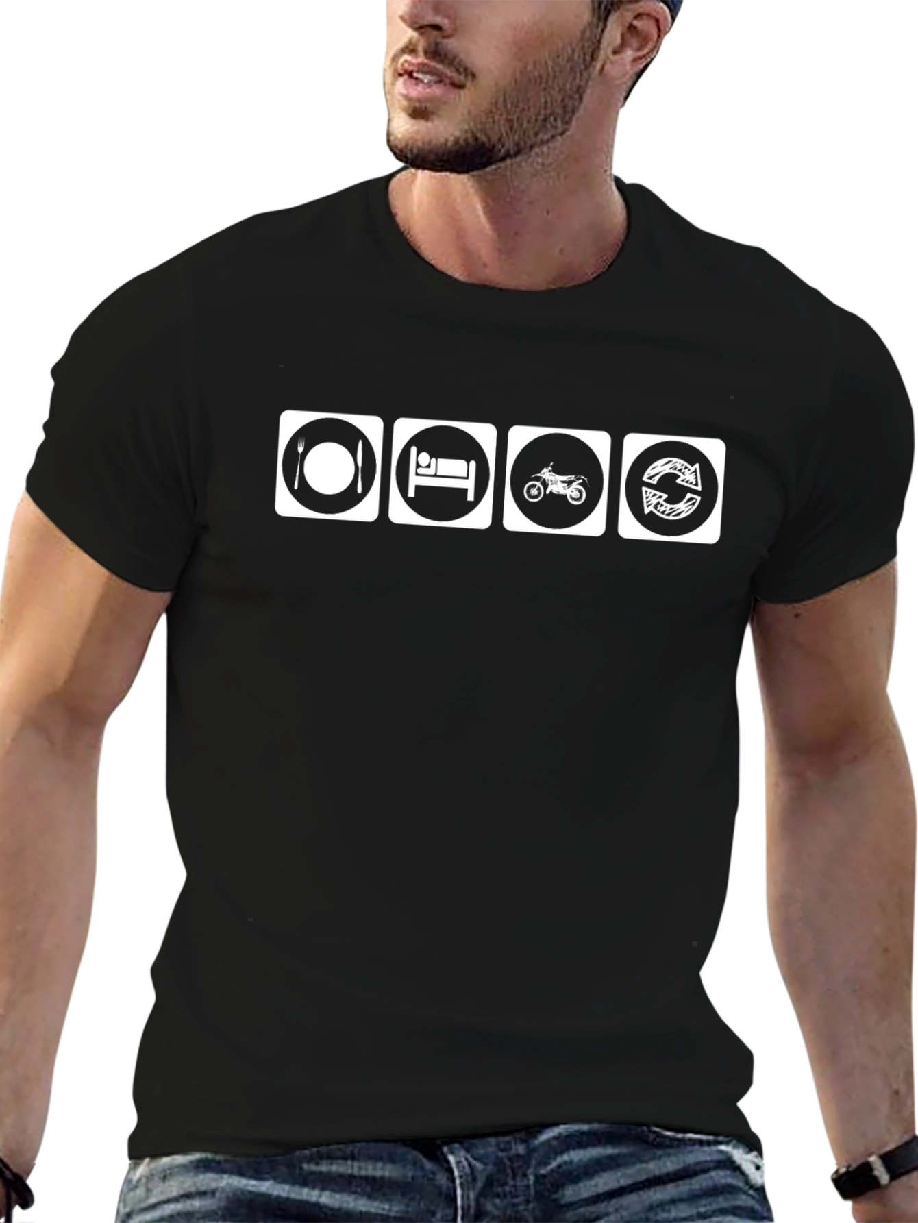 Eat Sleep Ride Repeat Black Graphic Tee