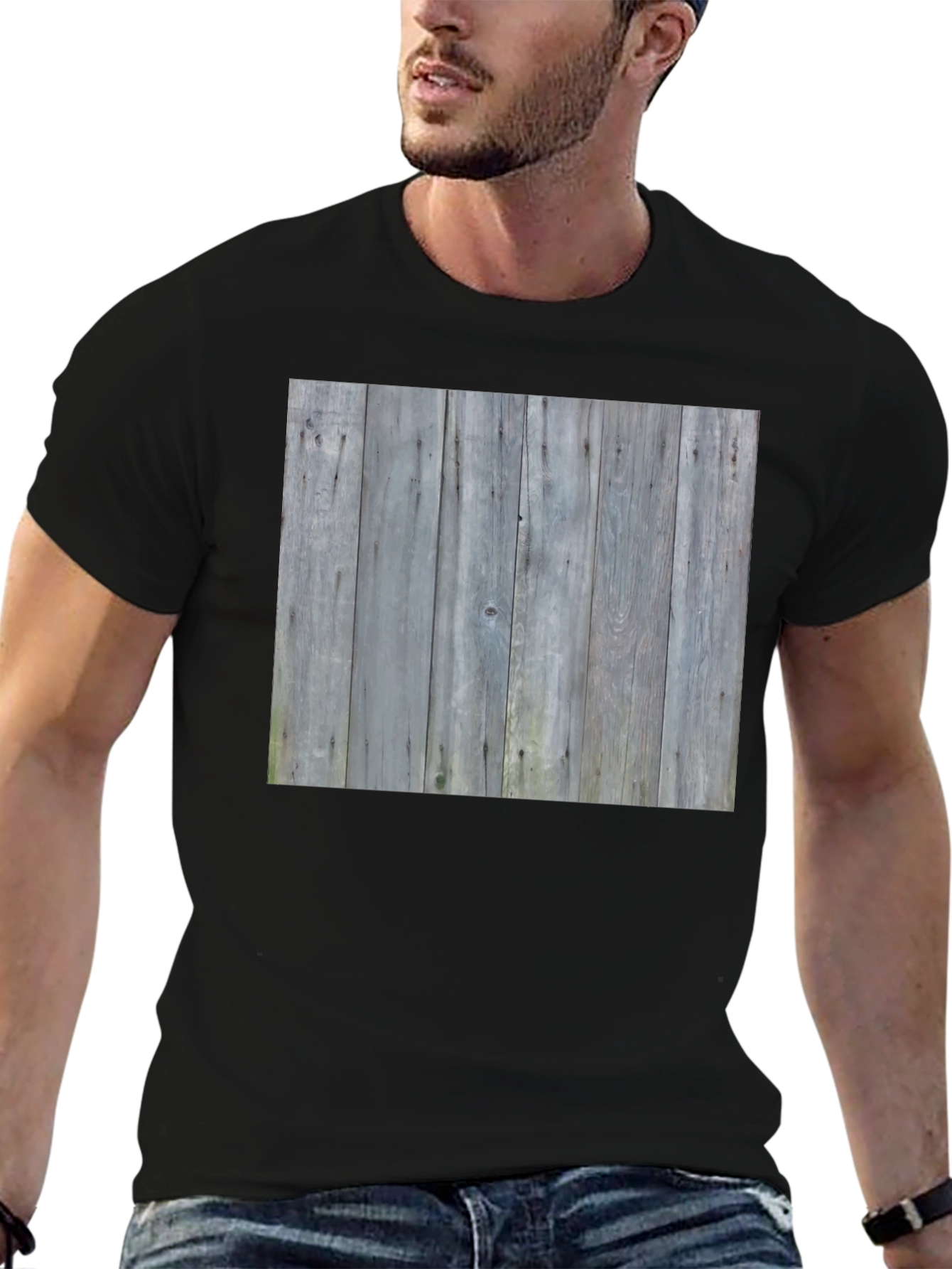 Rustic Wood Print Tee - Black Casual Shirt