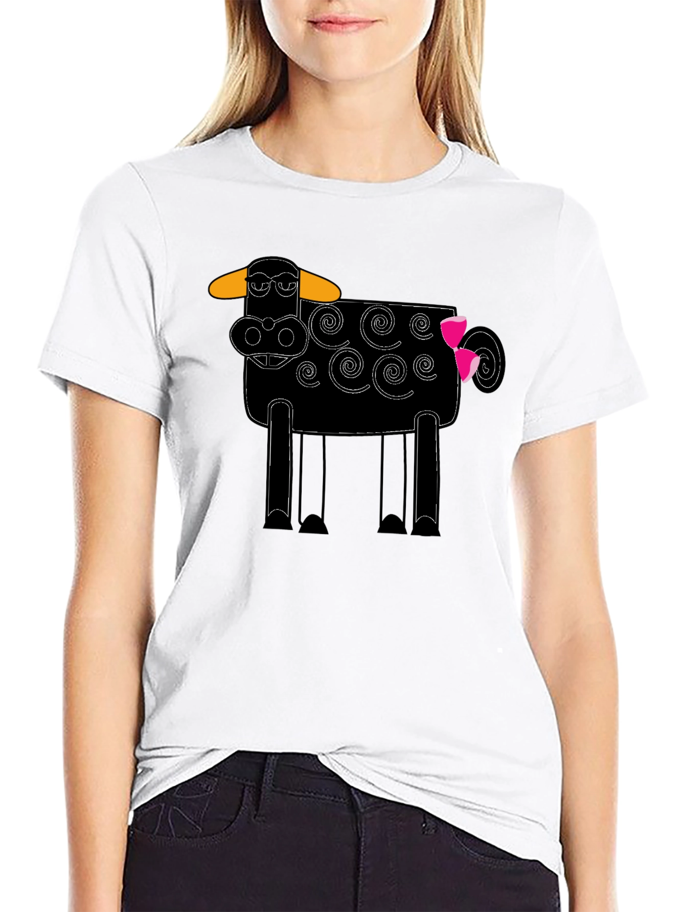 Whimsical Cow Graphic Tee - Black Cotton Blend