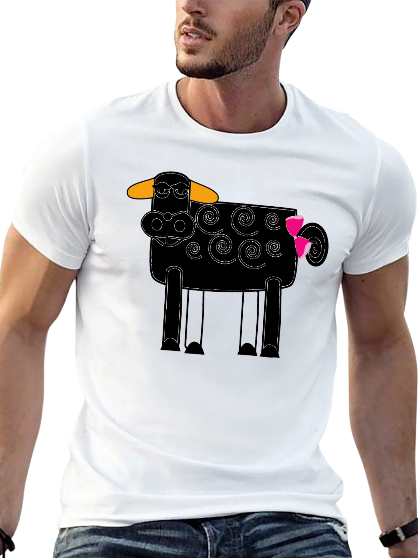 Whimsical Cow Graphic Tee - Black Cotton Blend
