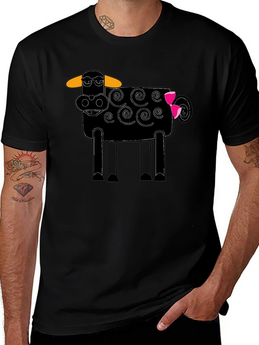 Whimsical Cow Graphic Tee - Black Cotton Blend