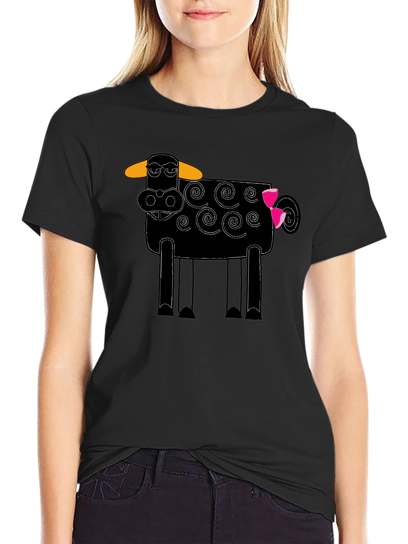 Whimsical Cow Graphic Tee - Black Cotton Blend