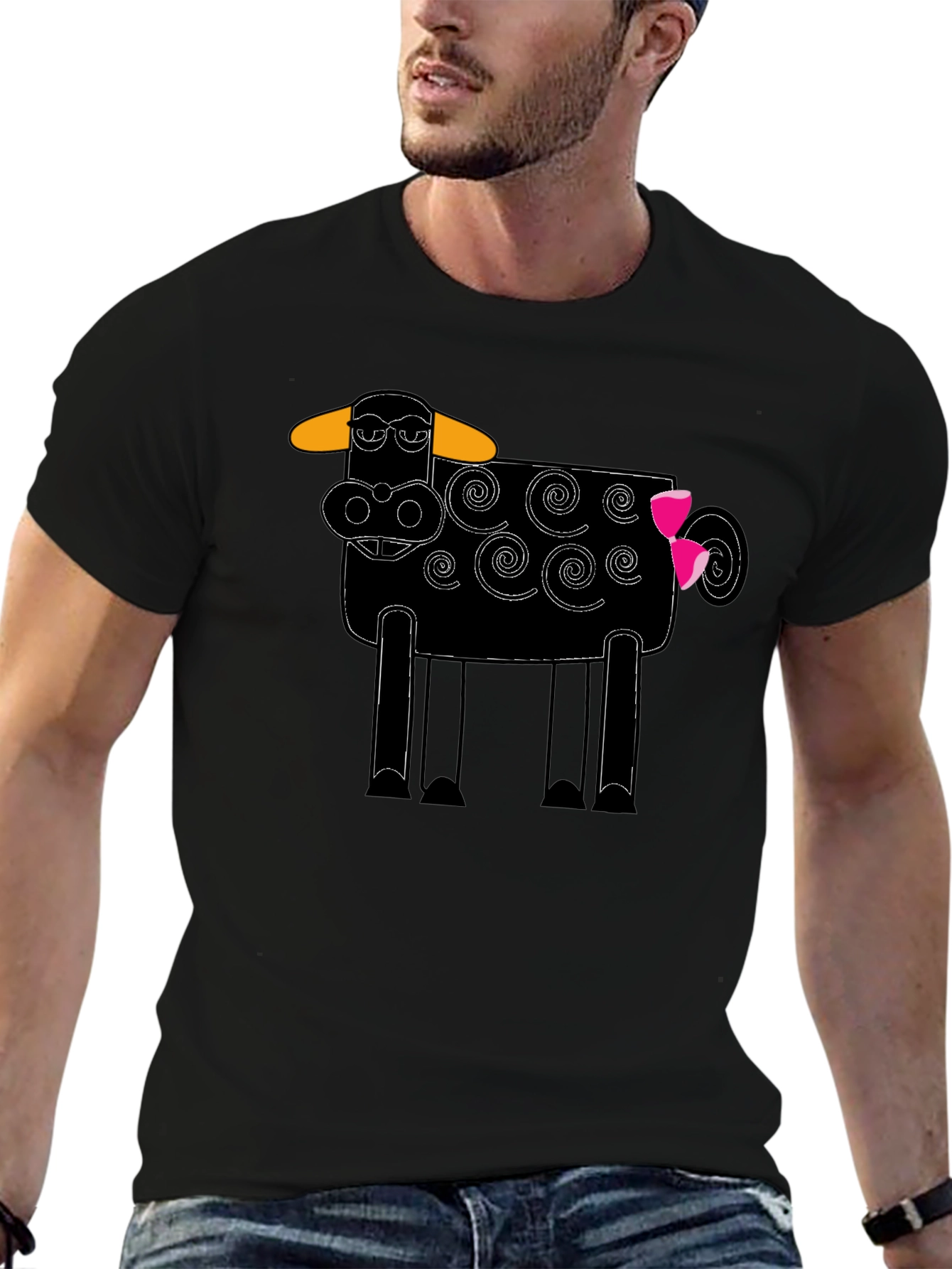 Whimsical Cow Graphic Tee - Black Cotton Blend