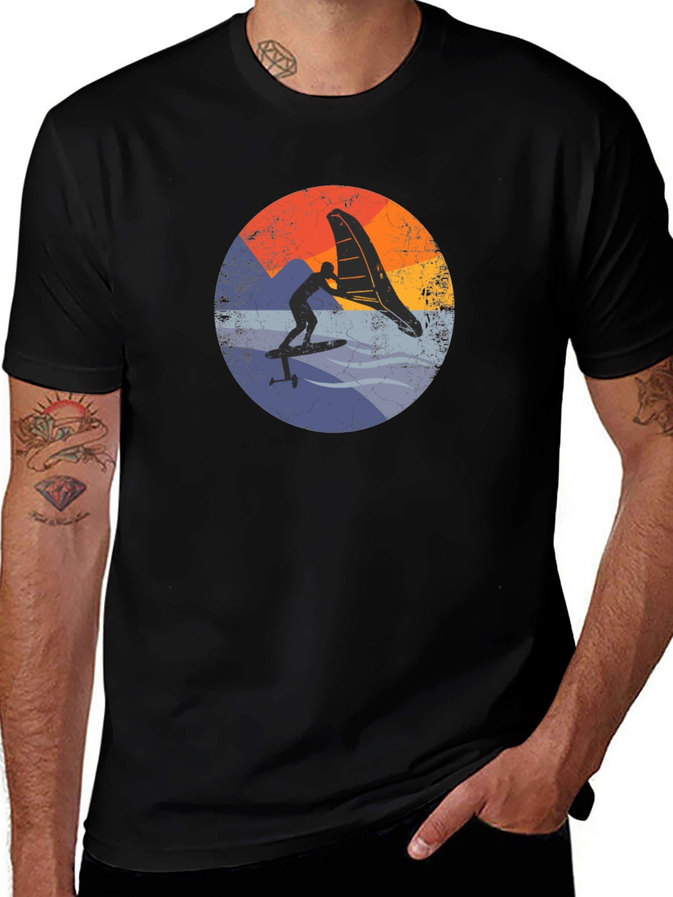 Retro Wing Foiling T-Shirt - Black Surf Tee
