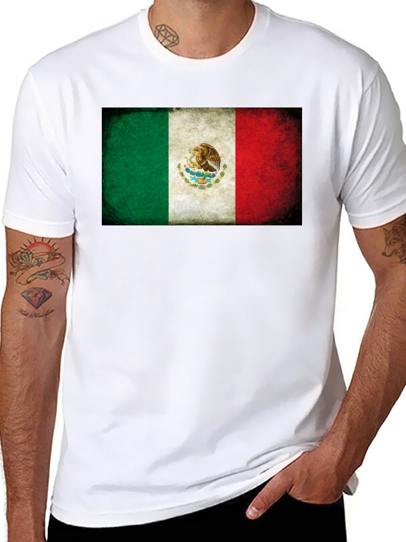 Mexico Flag Graphic Tee - Black Crew Neck T-Shirt