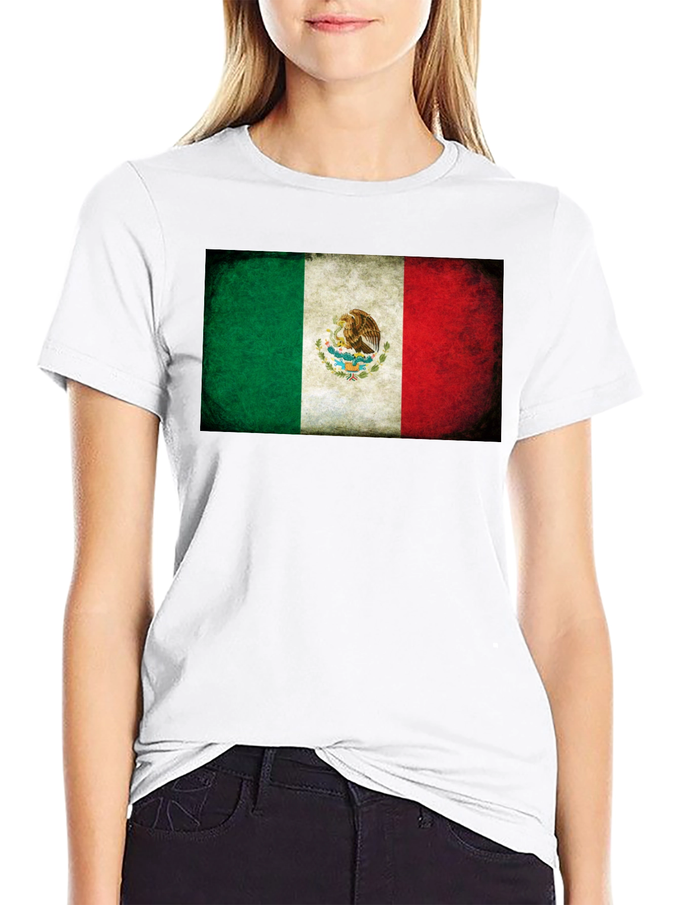 Mexico Flag Graphic Tee - Black Crew Neck T-Shirt