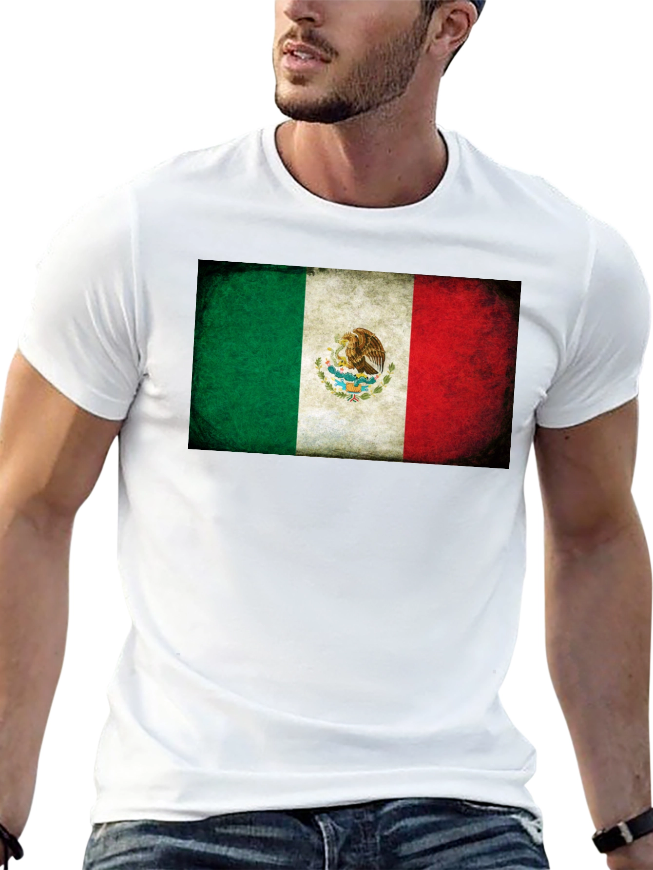Mexico Flag Graphic Tee - Black Crew Neck T-Shirt