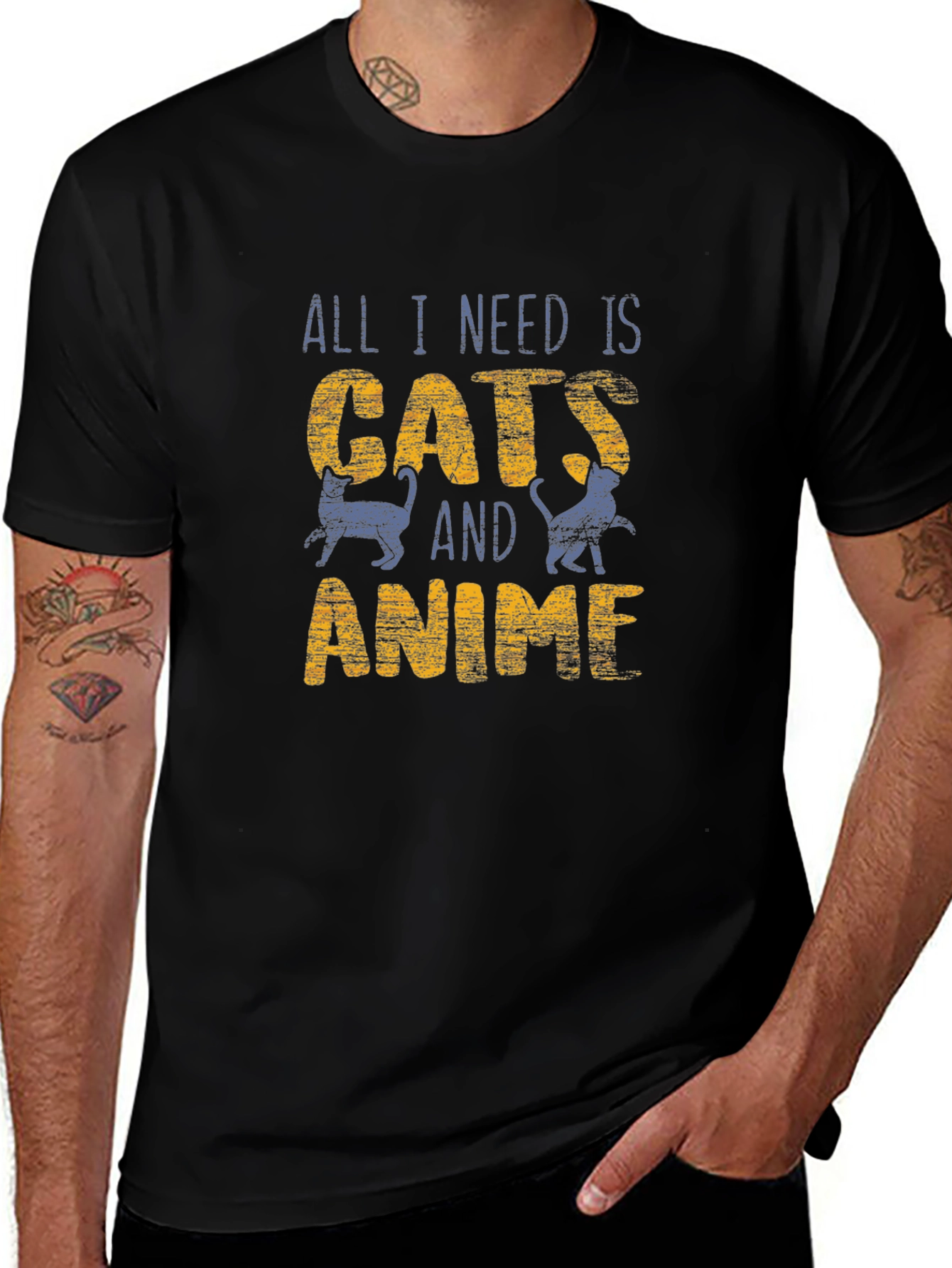 Cats and Anime Graphic Tee - Novelty T-Shirt